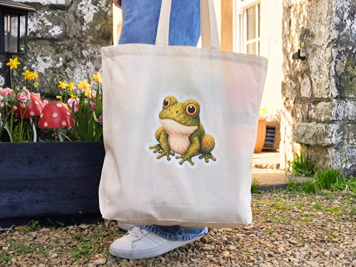 Frog Extra Large Tote Bag, Project Holdall Yarn Pals, Toad Garden Pond WIP Market Shopper, Yarn Artist Gift