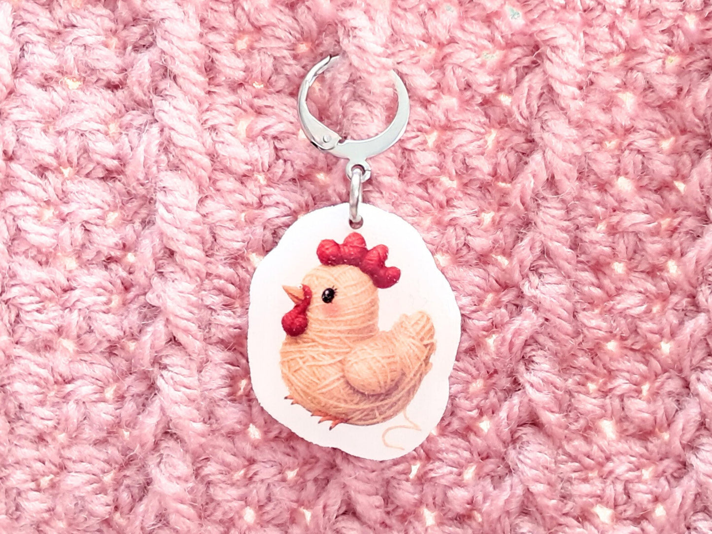 Chicken Stitch Marker, Silver Plated Lever Back Crochet Notion, Yarn Chicken Game Charm, Progress Row Keeper, Crochet Supply Gift
