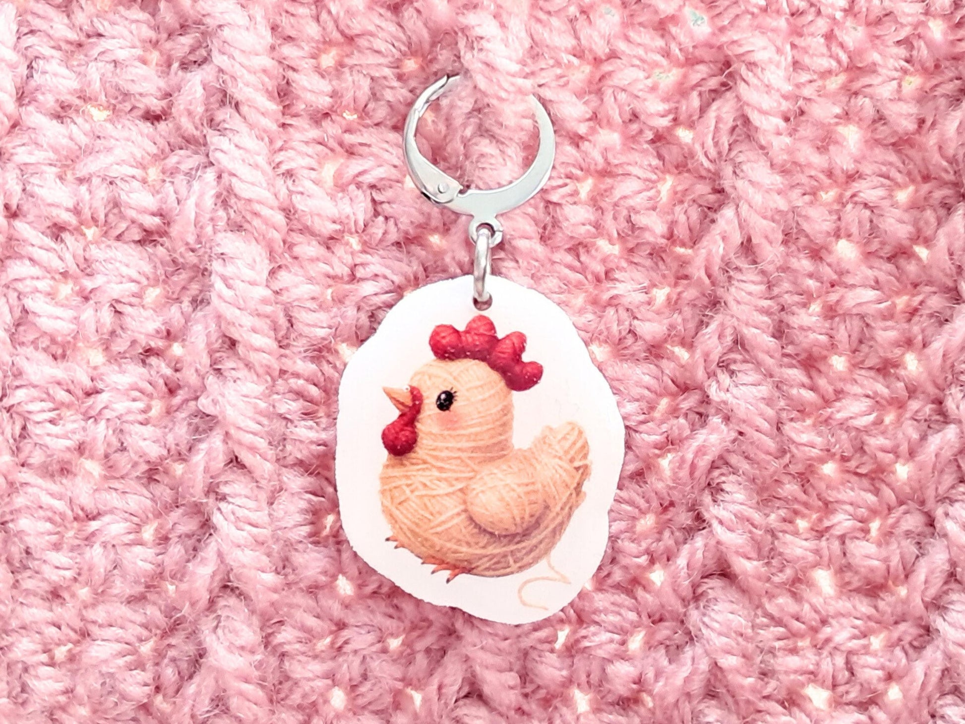 Chicken Stitch Marker, Silver Plated Lever Back Crochet Notion, Yarn Chicken Game Charm, Progress Row Keeper, Crochet Supply Gift