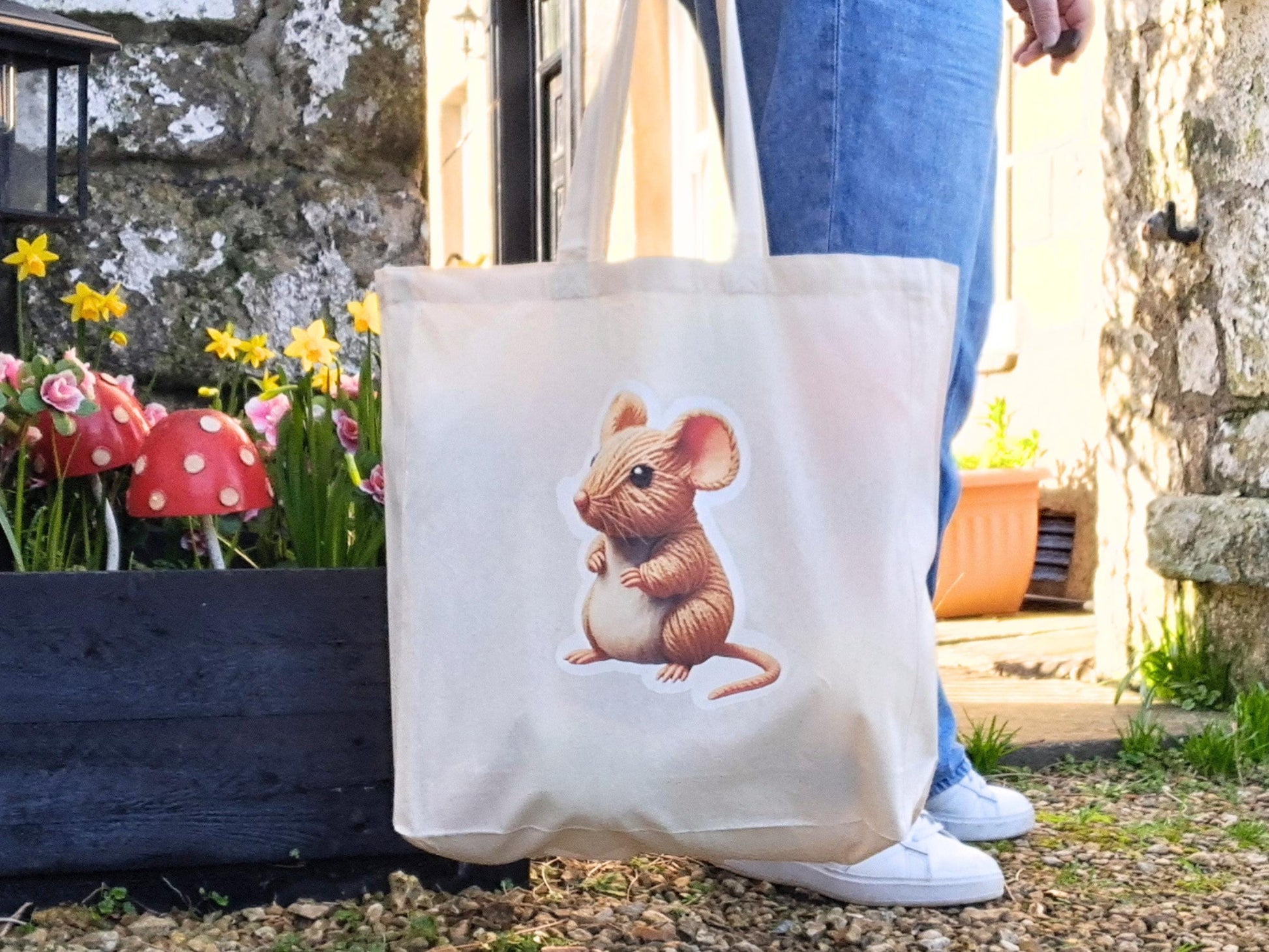 Mouse Extra Large Tote Bag, Project Holdall Yarn Pals, Woodland Field Pet WIP Market Shopper, Yarn Artist Gift