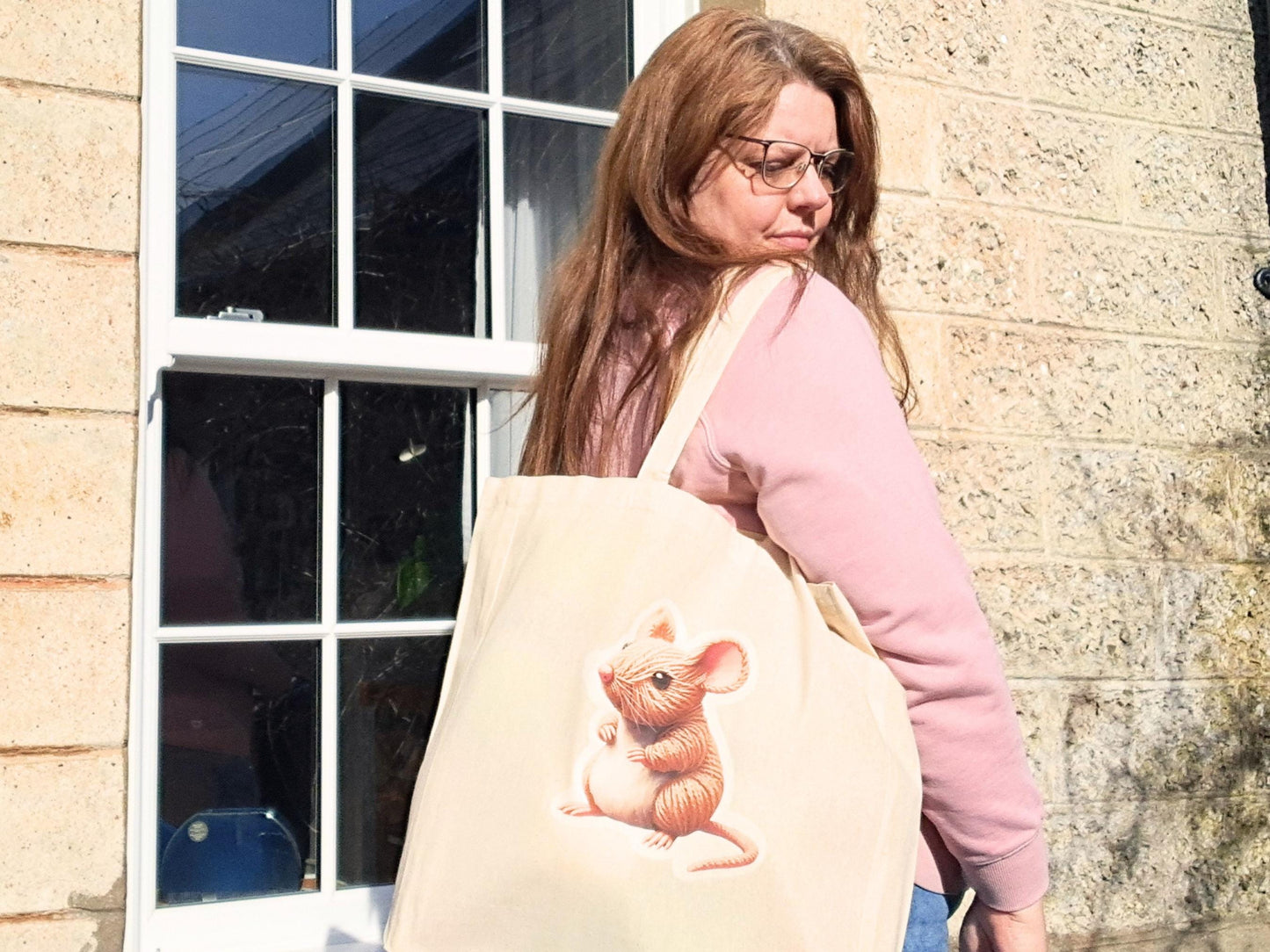 Mouse Extra Large Tote Bag, Project Holdall Yarn Pals, Woodland Field Pet WIP Market Shopper, Yarn Artist Gift