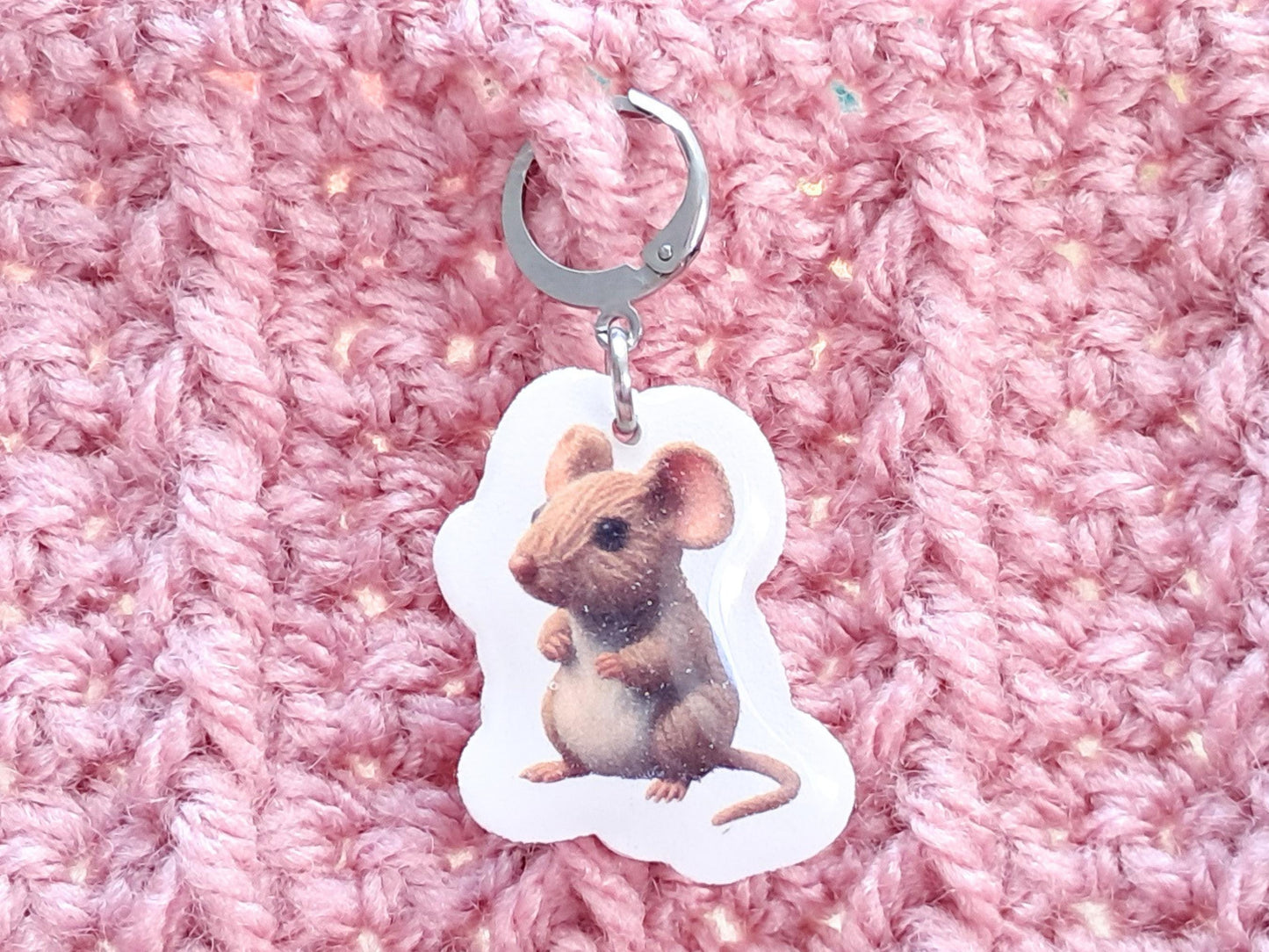Mouse Stitch Marker, Silver Plated Lever Back Crochet Notion, Yarn Animal Charm, Field Wood, Progress Row Keeper, Crochet Supply Gift