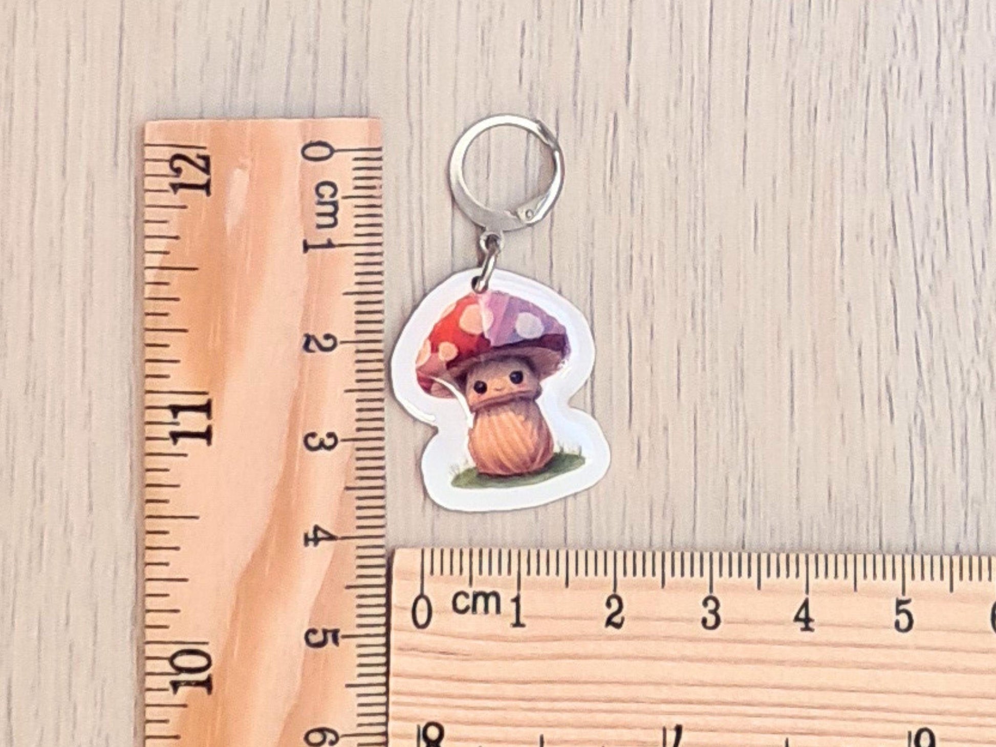 Toadstool Mushroom Stitch Marker, Silver Plated Lever Back Crochet Notion, Autumn Woodland Charm, Progress Row Keeper, Crochet Supply Gift