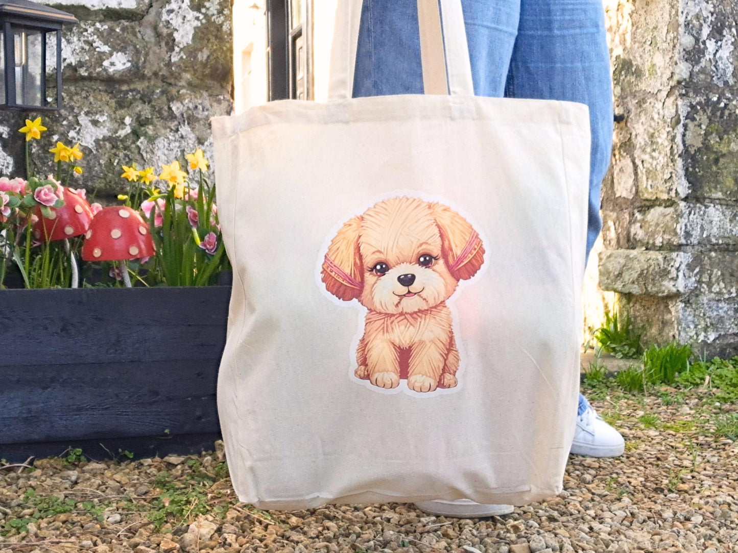 Puppy Extra Large Tote Bag, Project Holdall Yarn Pals, Cockapoo Pet WIP Market Shopper, Yarn Artist Gift