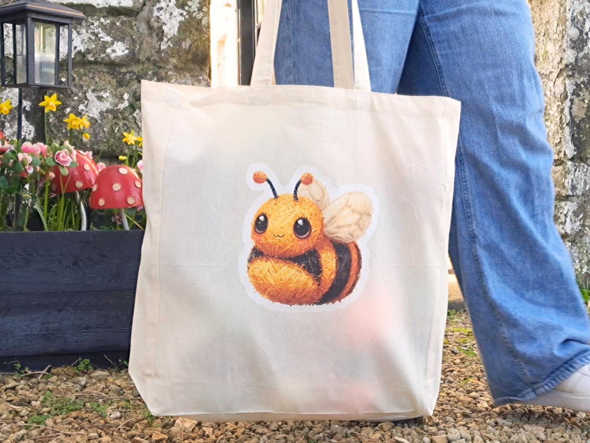 Bee Extra Large Tote Bag, Project Holdall Yarn Pals, Garden Insect WIP Shopper, Yarn Artist Gift
