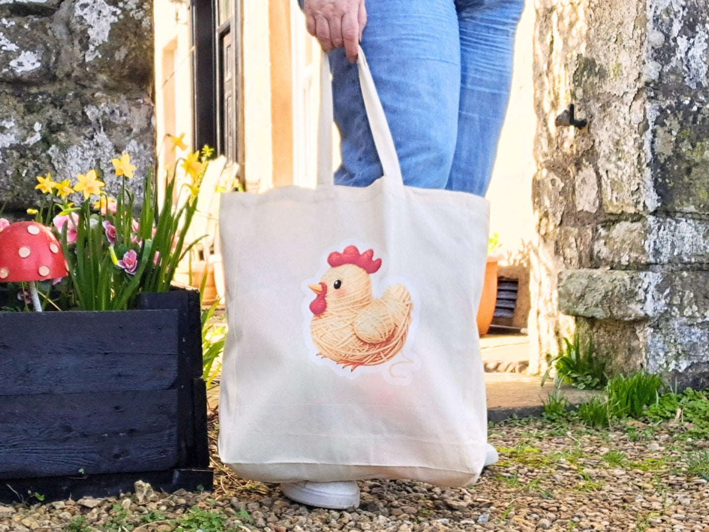 Chicken Extra Large Tote Bag, Project Holdall Yarn Pals, Bird Farm WIP Market Shopper, Yarn Artist Gift