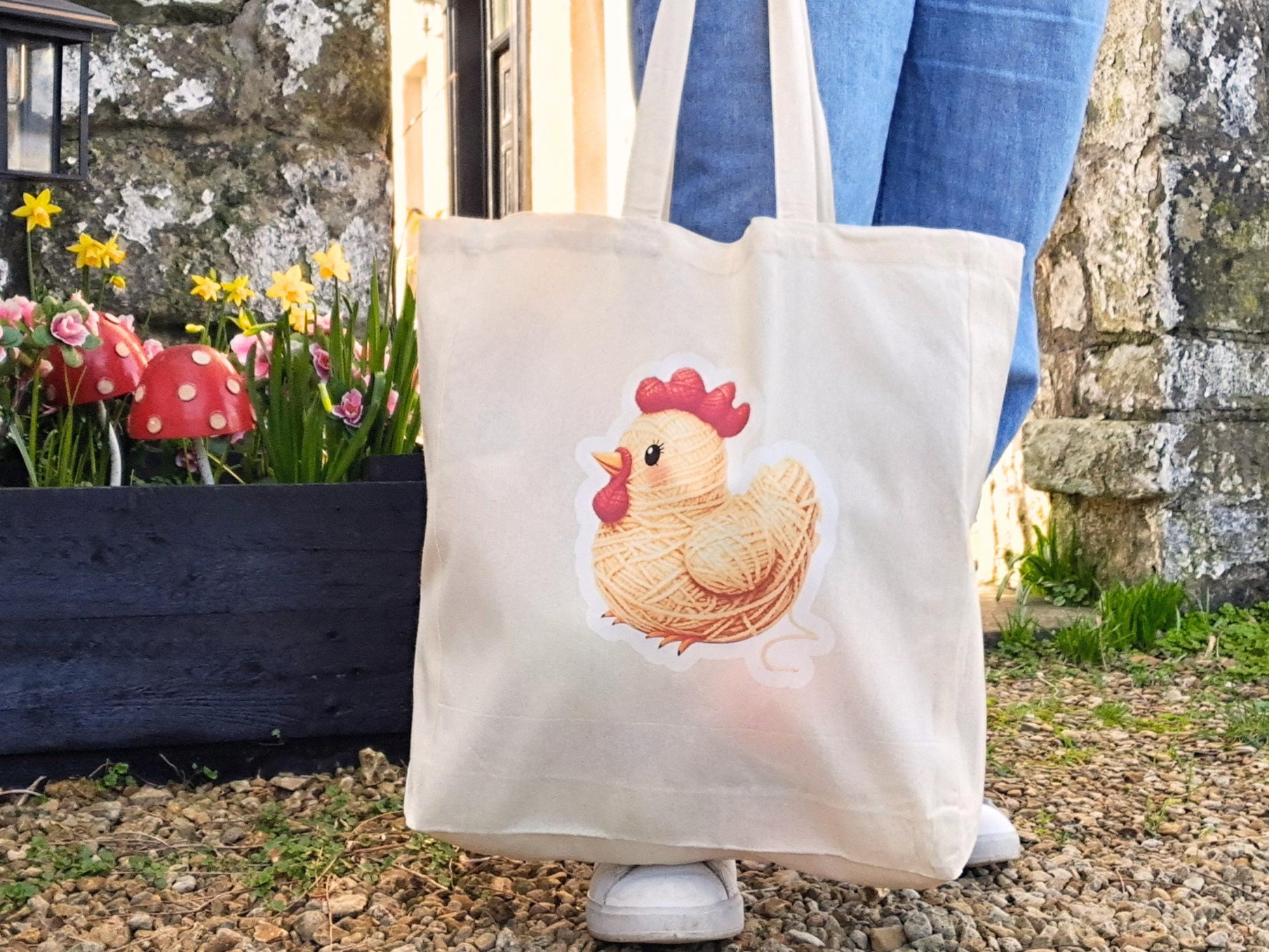 Chicken Extra Large Tote Bag, Project Holdall Yarn Pals, Bird Farm WIP Market Shopper, Yarn Artist Gift