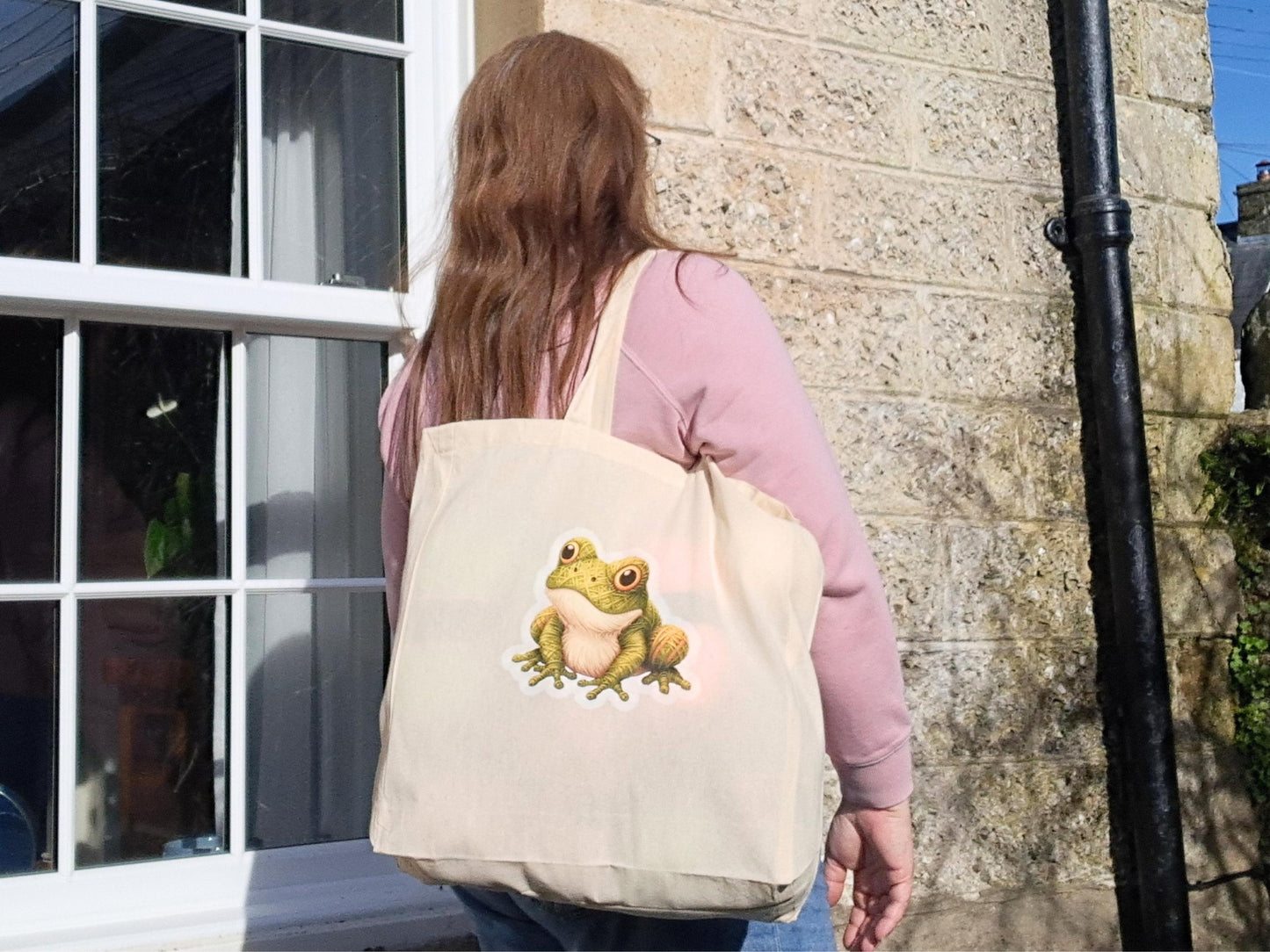 Frog Extra Large Tote Bag, Project Holdall Yarn Pals, Toad Garden Pond WIP Market Shopper, Yarn Artist Gift