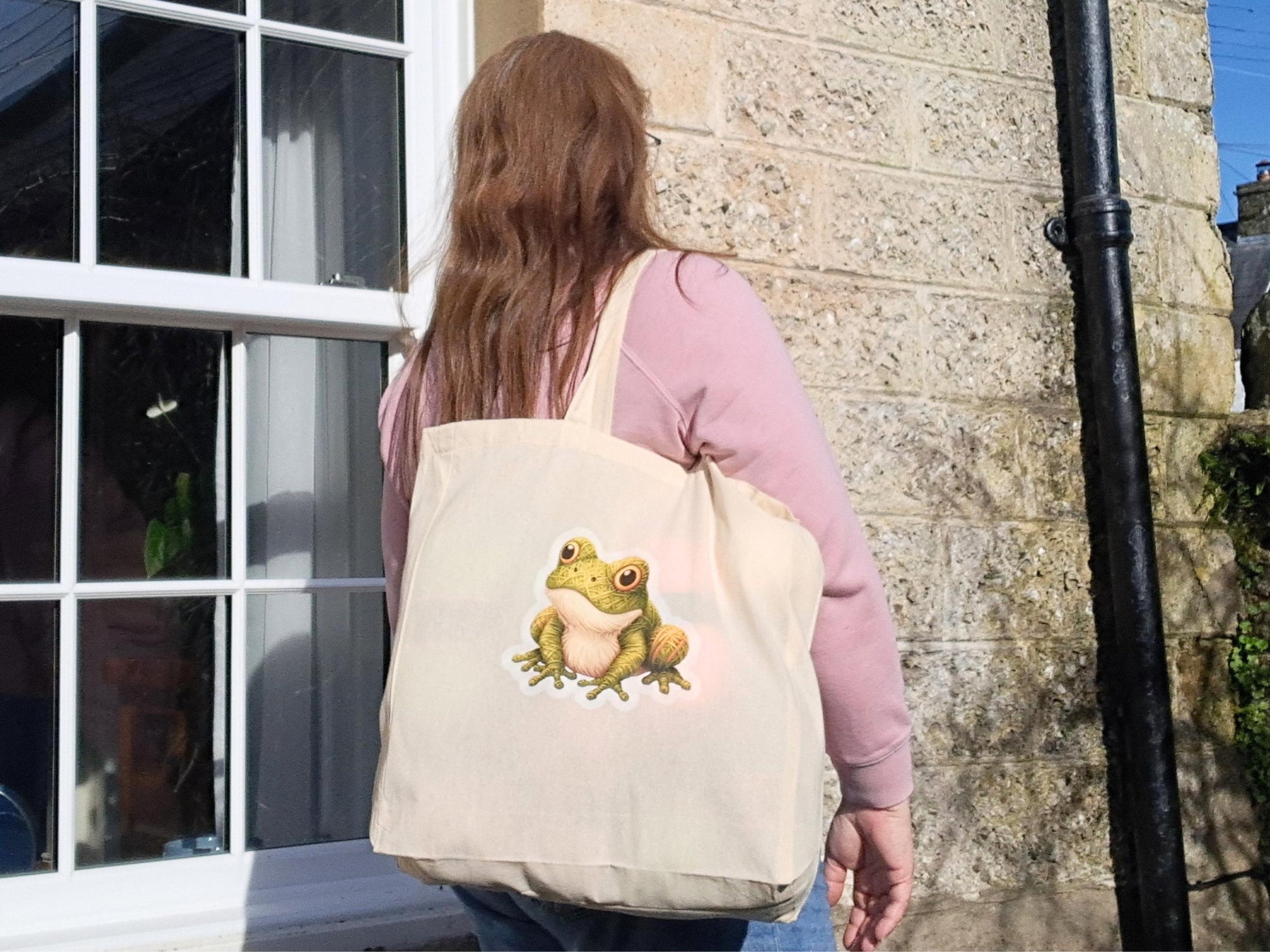 Frog Extra Large Tote Bag, Project Holdall Yarn Pals, Toad Garden Pond WIP Market Shopper, Yarn Artist Gift