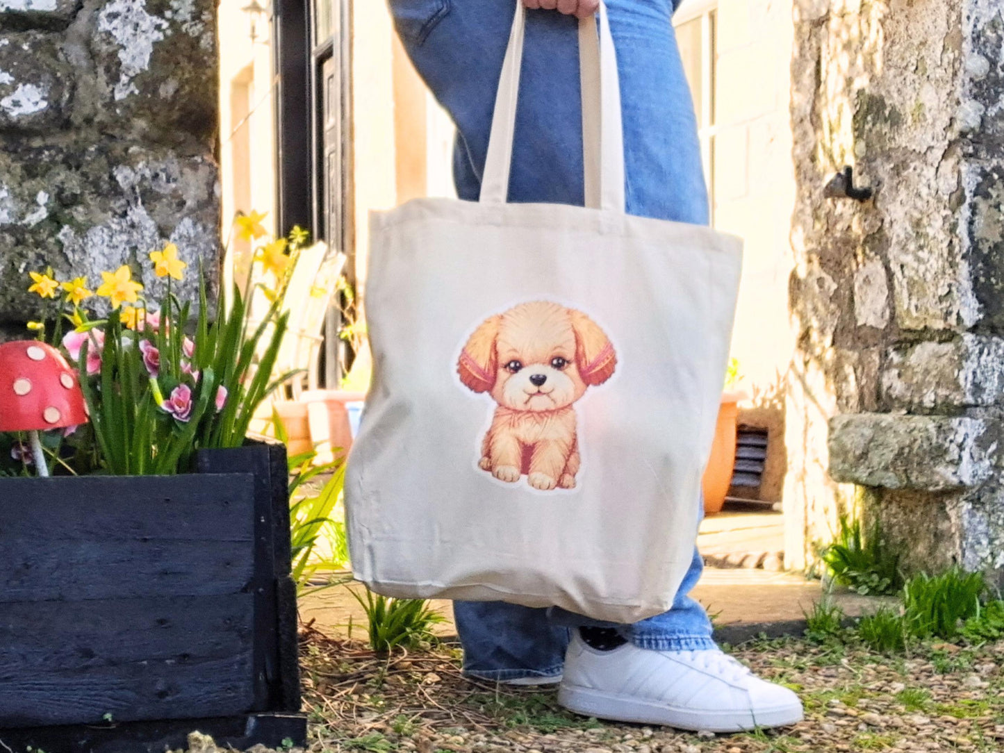 Puppy Extra Large Tote Bag, Project Holdall Yarn Pals, Cockapoo Pet WIP Market Shopper, Yarn Artist Gift