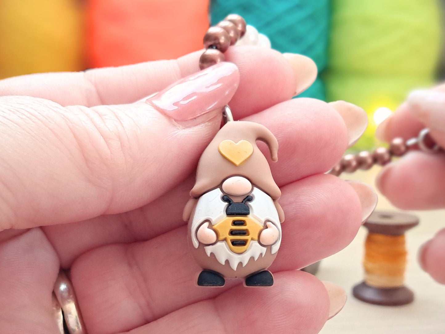 Gnome Bee Scissor Fob with Protection Bead, Gonk Scissor Keeper, Embroidery Sewing Crochet Knitting Notion, Project Bag Tool, Spring Gift