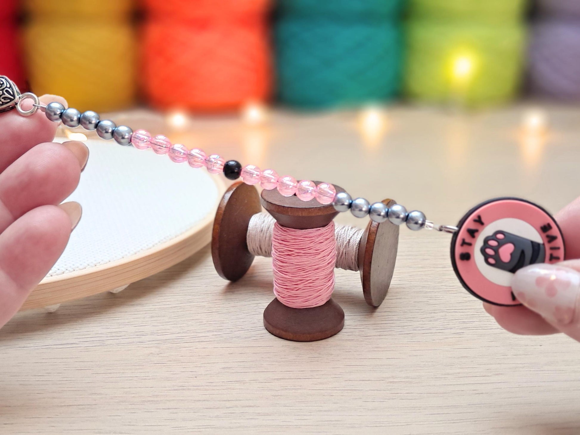 Cat Paw Scissor Fob with Protection Bead, Positivity Scissor Keeper, Embroidery Sewing Crochet Knit Notion, Project Bag Tool, Pet Lover Gift
