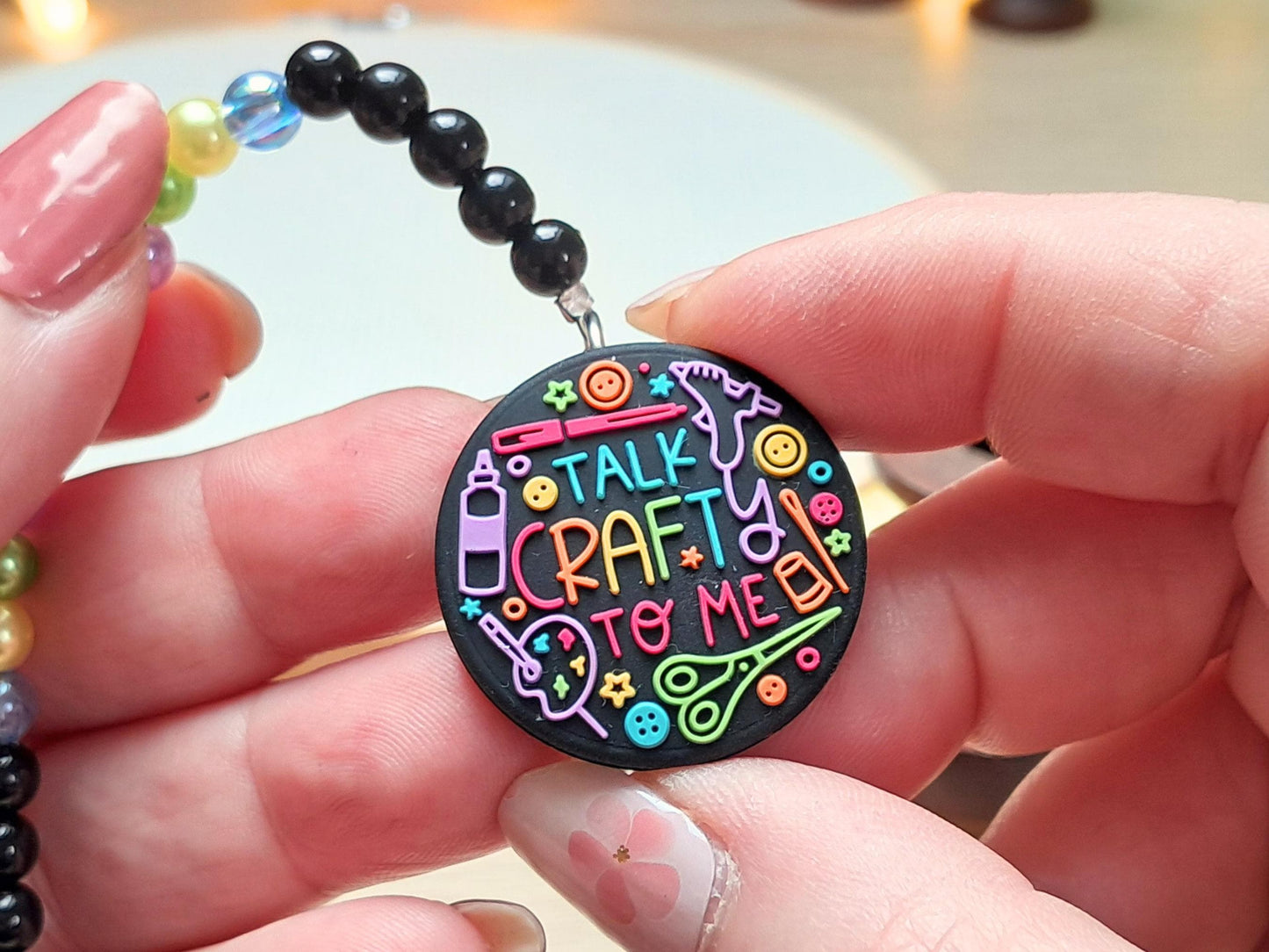 Funny 'Talk To Me Crafty' Scissor Fob with Protection Bead, Humorous Scissor Keeper, Embroidery Sewing Crochet Knit Notion, Project Bag Tool