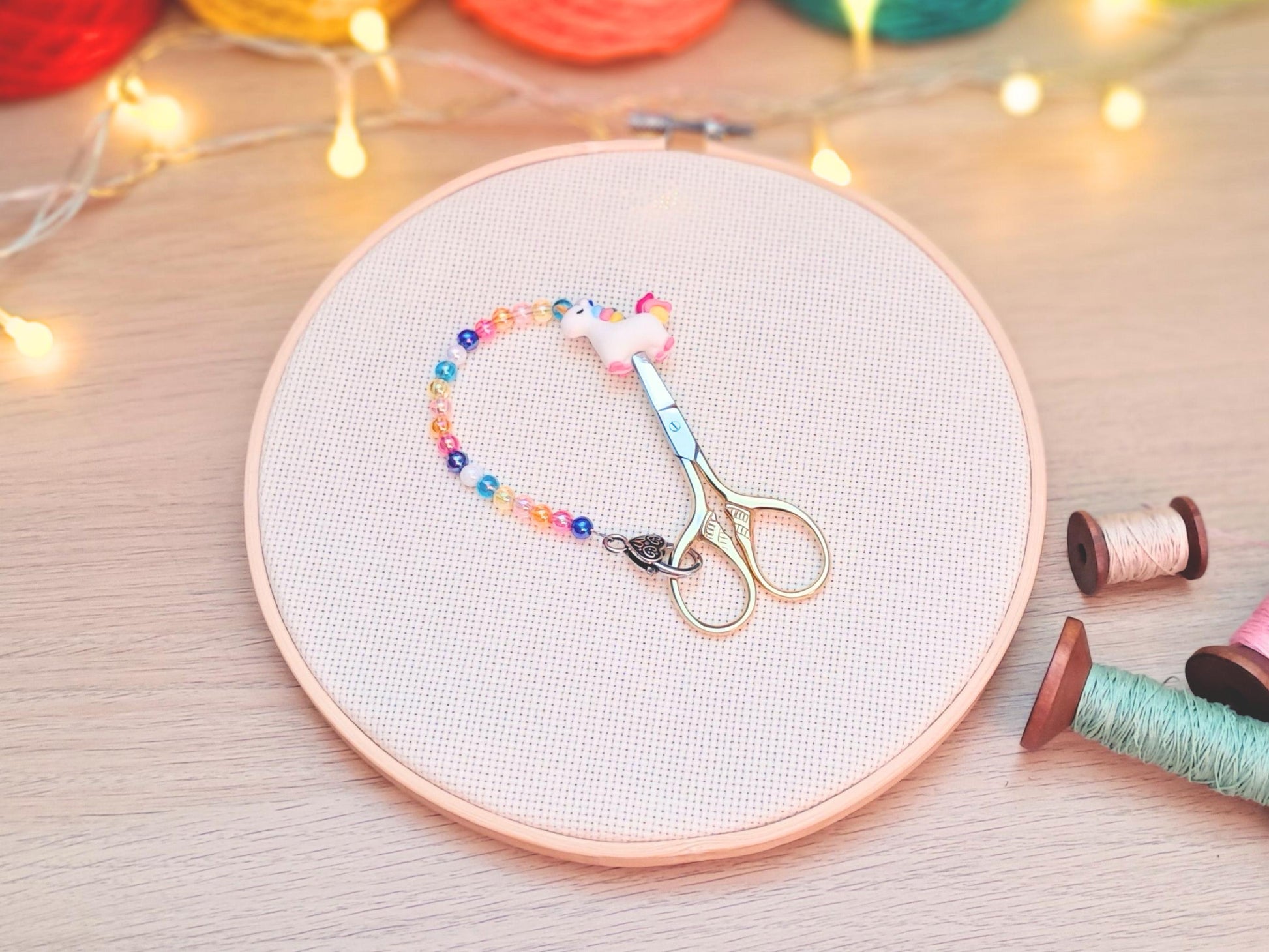 Rainbow Unicorn Scissor Fob with Protection Bead