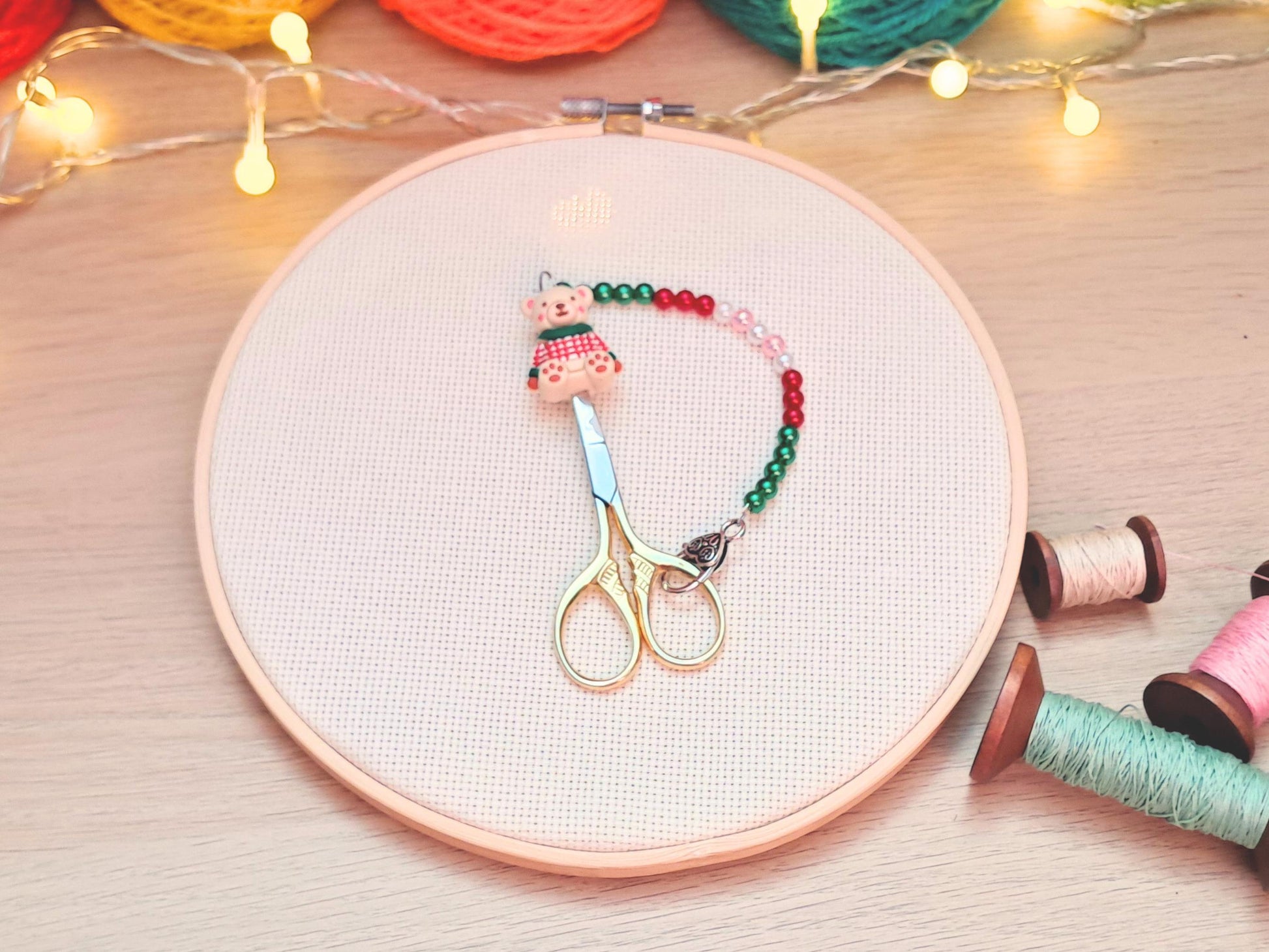 Christmas Jumper Teddy Scissor Fob and Protection Bead