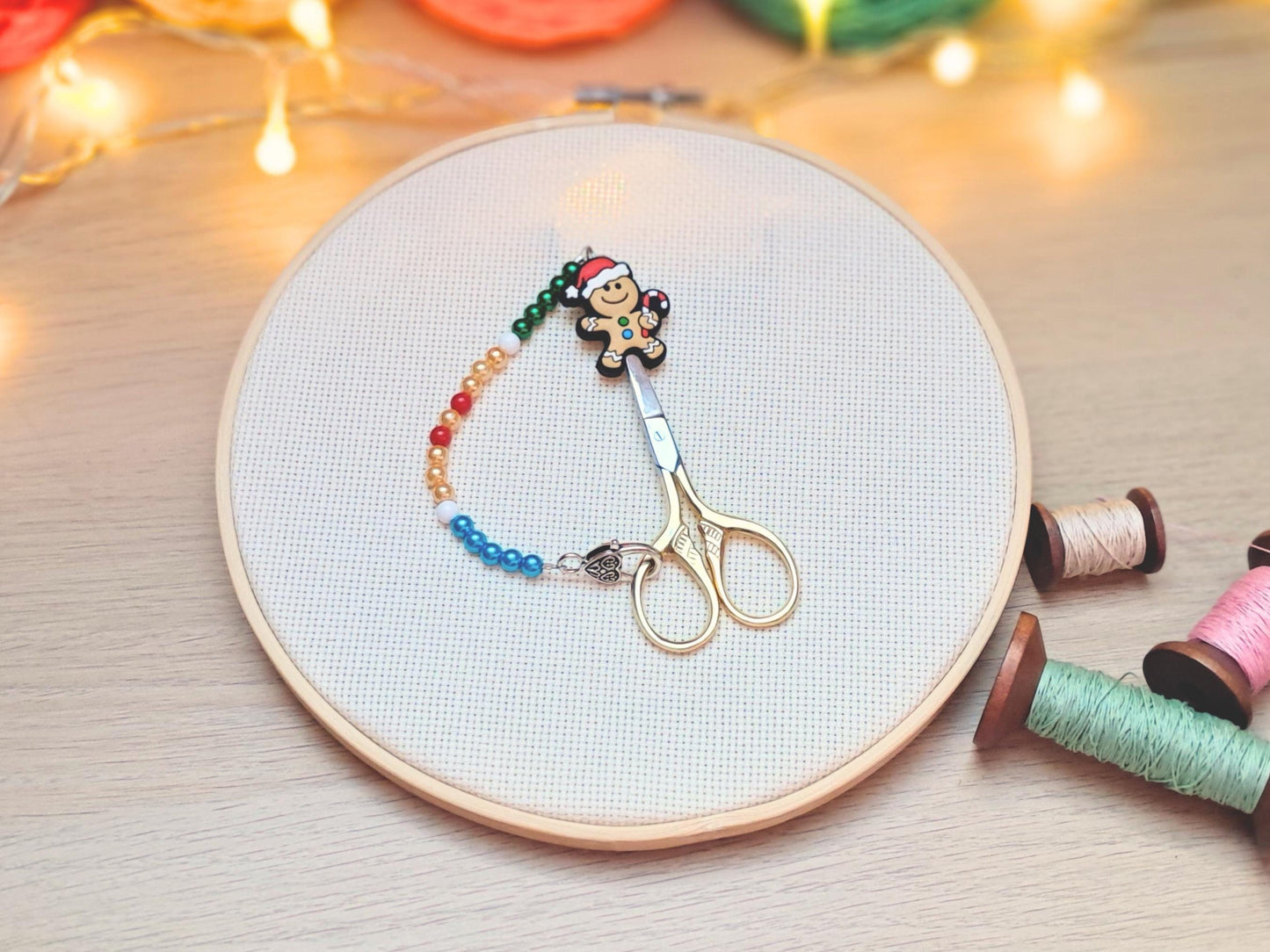 Christmas Gingerbread Man Scissor Fob with Protection Bead