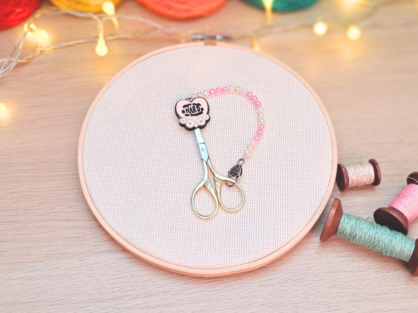 Don't Be So Hard On Yourself Scissor Fob with Protection Bead
