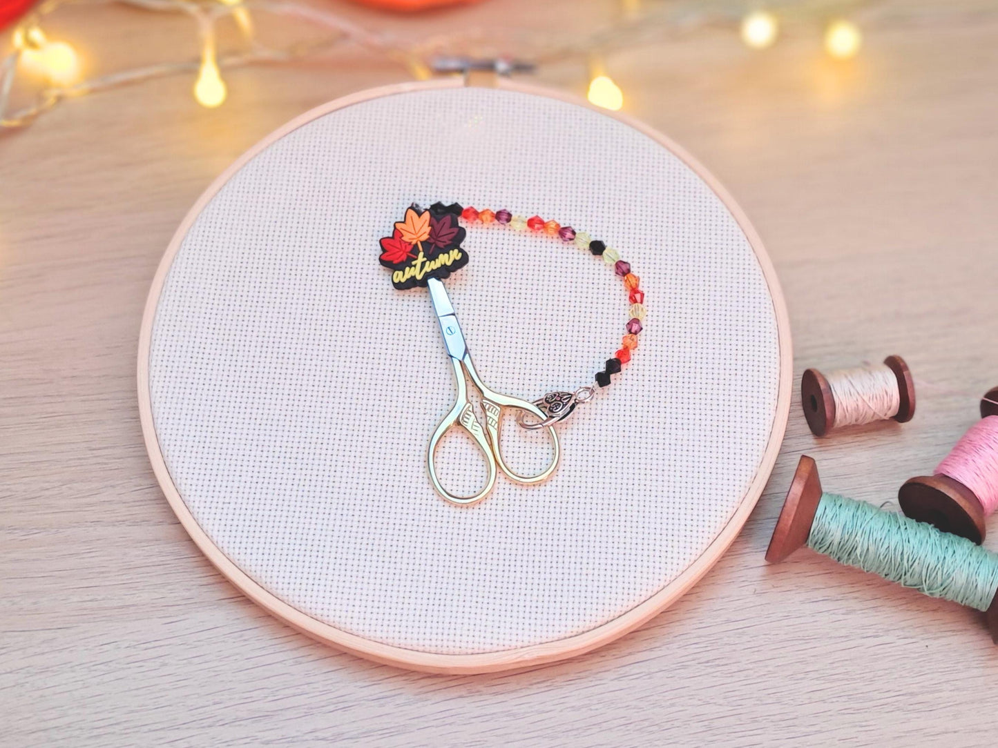 Autumn Leaves Scissor Fob with Protection Bead