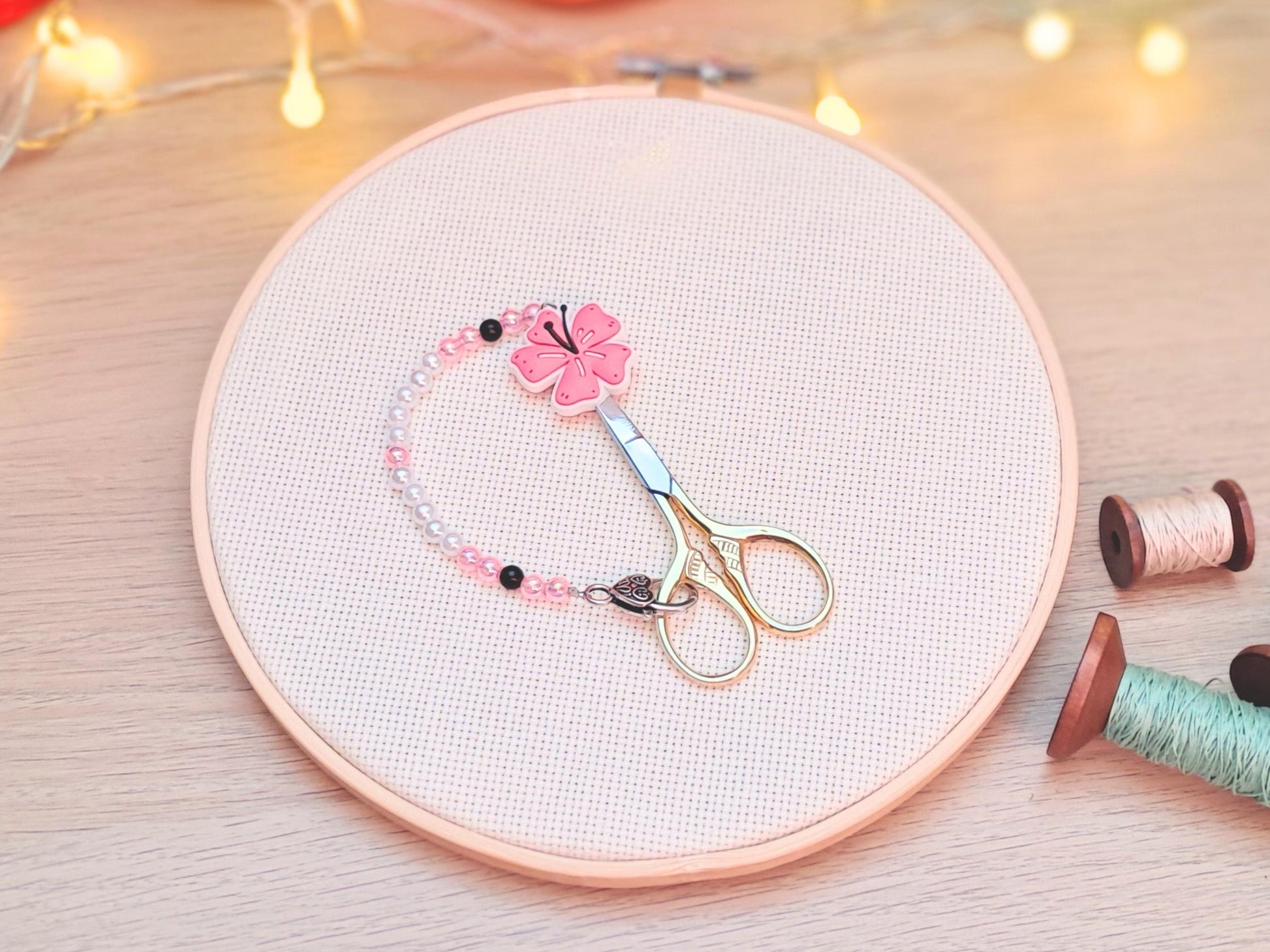 Cherry Blossom Scissor Fob with Protection Bead