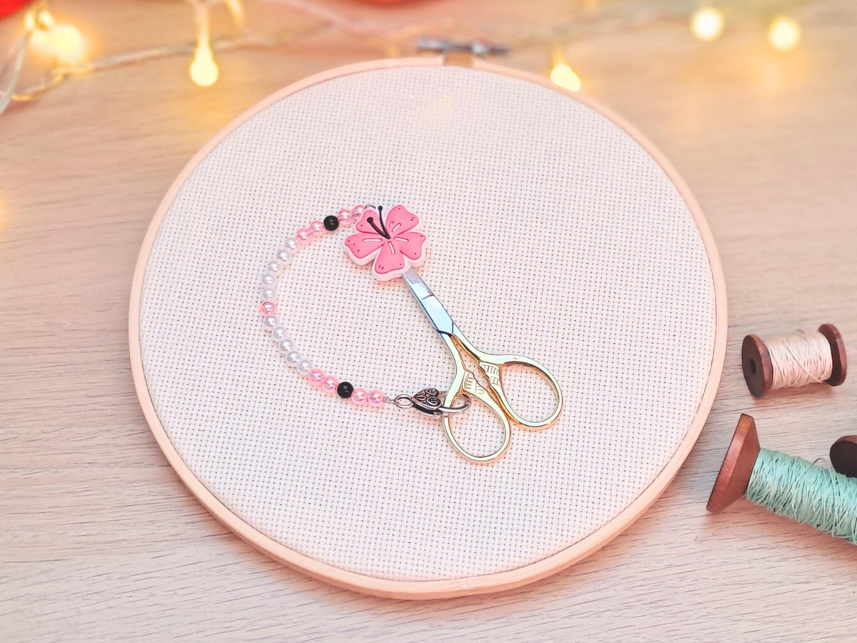 Cherry Blossom Scissor Fob with Protection Bead