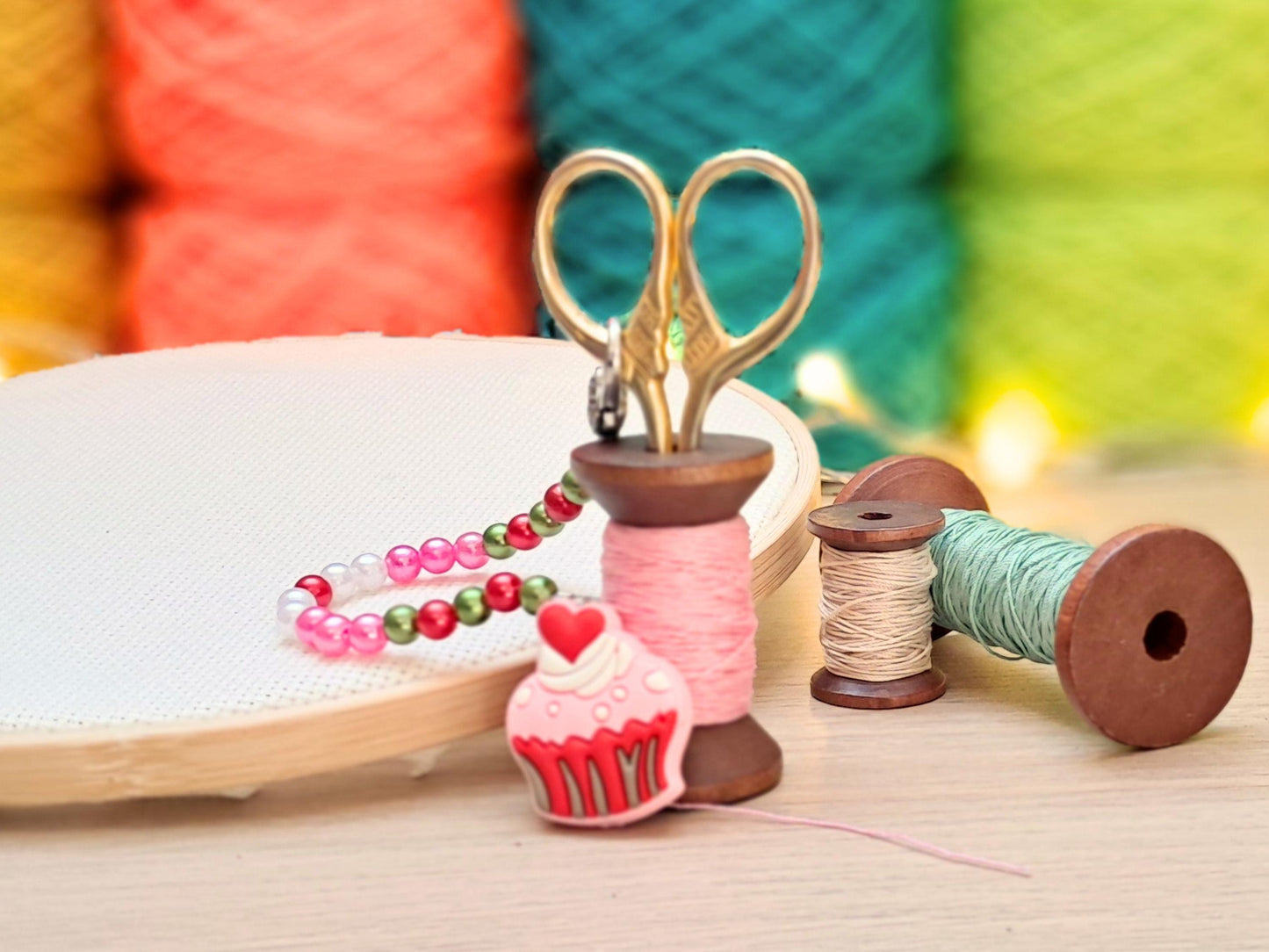 Strawberry Cupcake Scissor Fob with Protection Bead