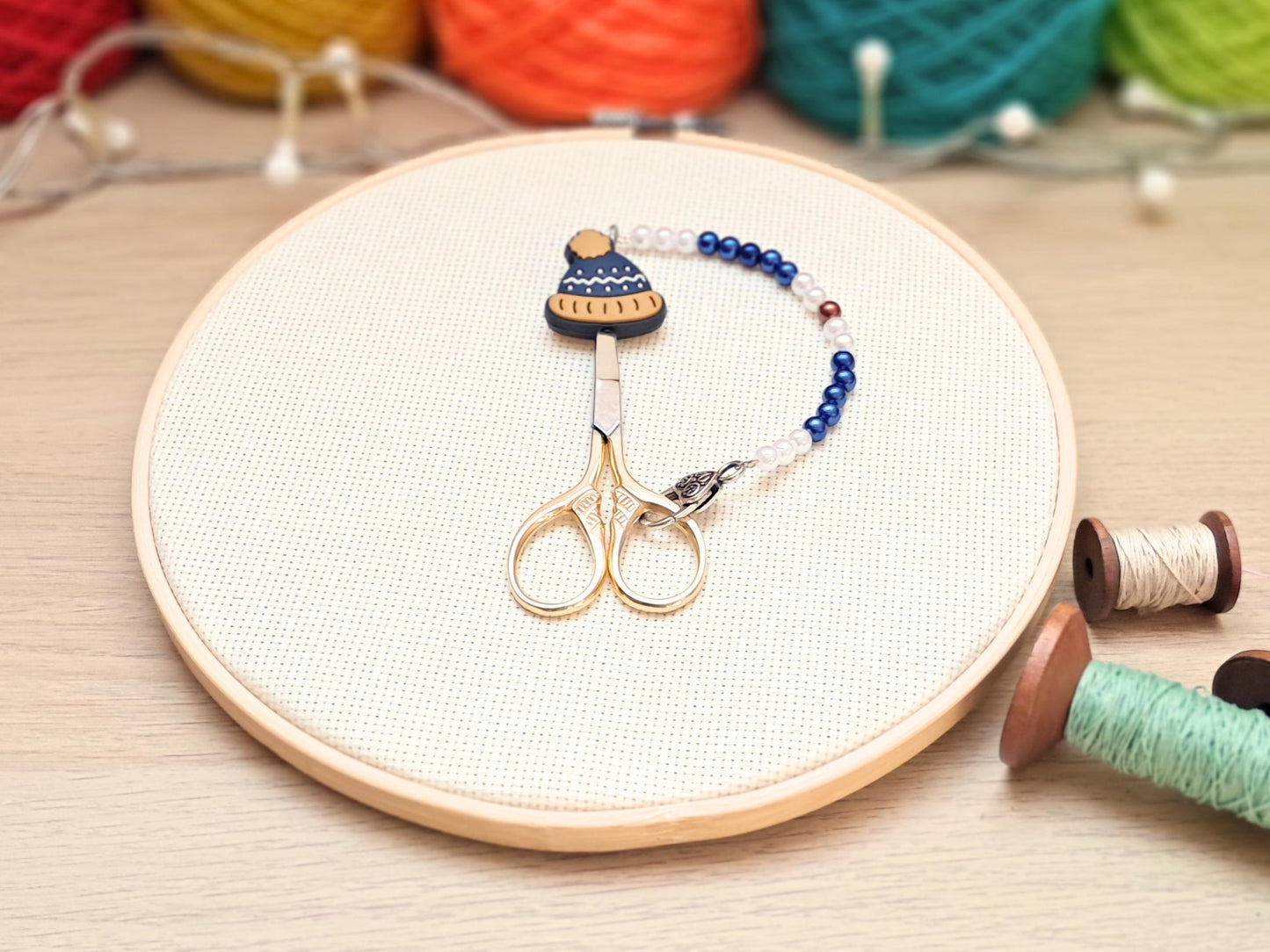 Bobble Hat Beaded Scissor Fob with Protection Bead