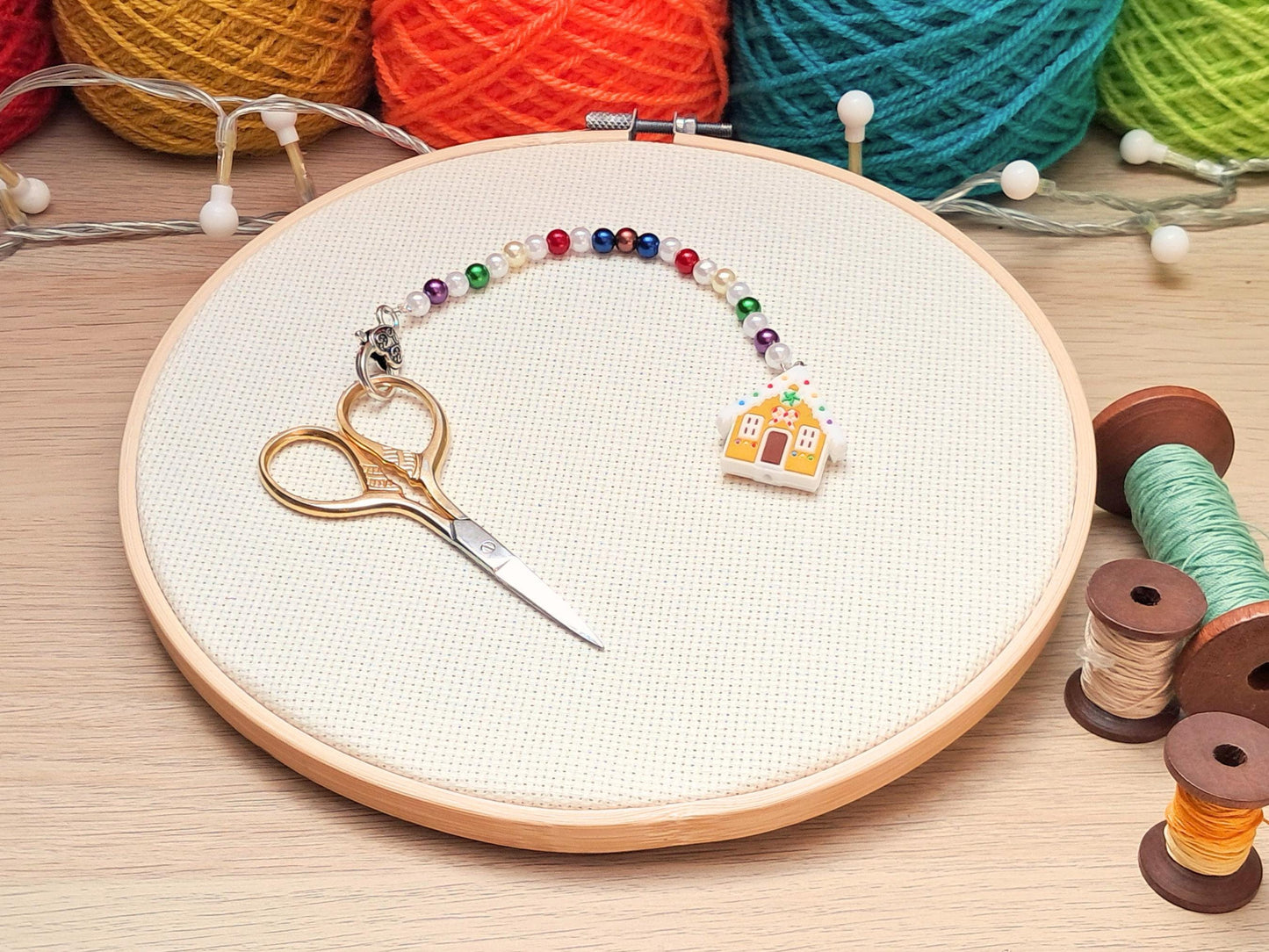 Gingerbread House Scissor Fob with Protection Bead