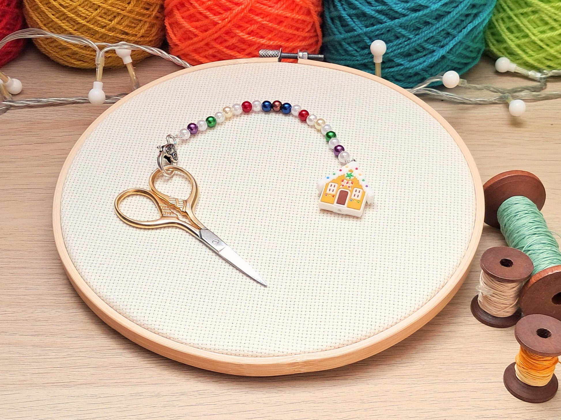 Gingerbread House Scissor Fob with Protection Bead
