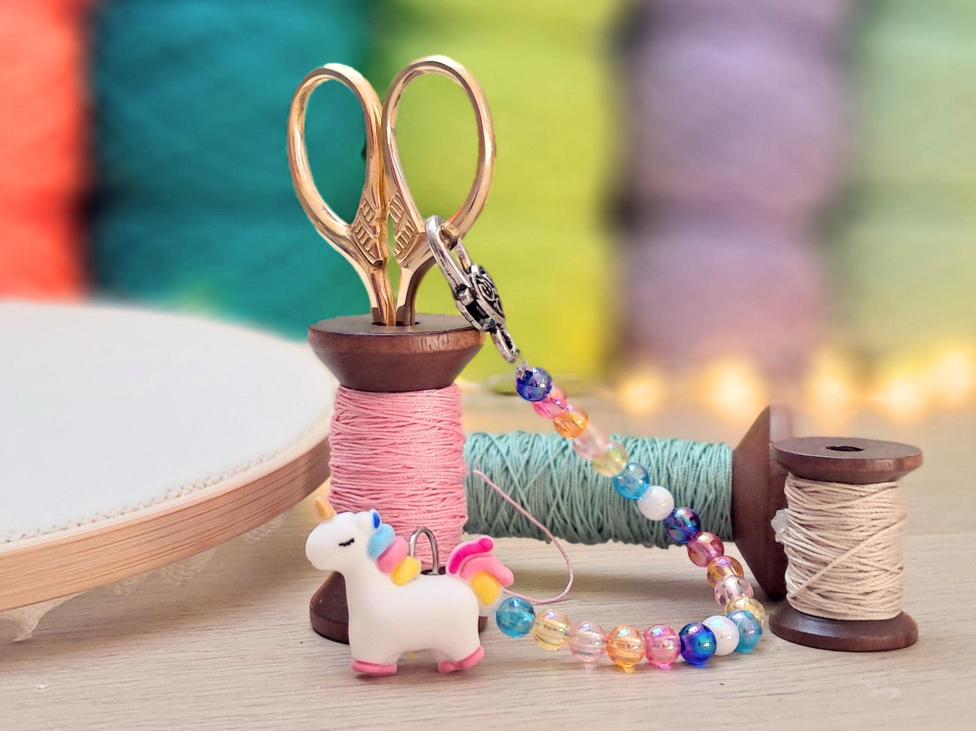 Rainbow Unicorn Scissor Fob with Protection Bead