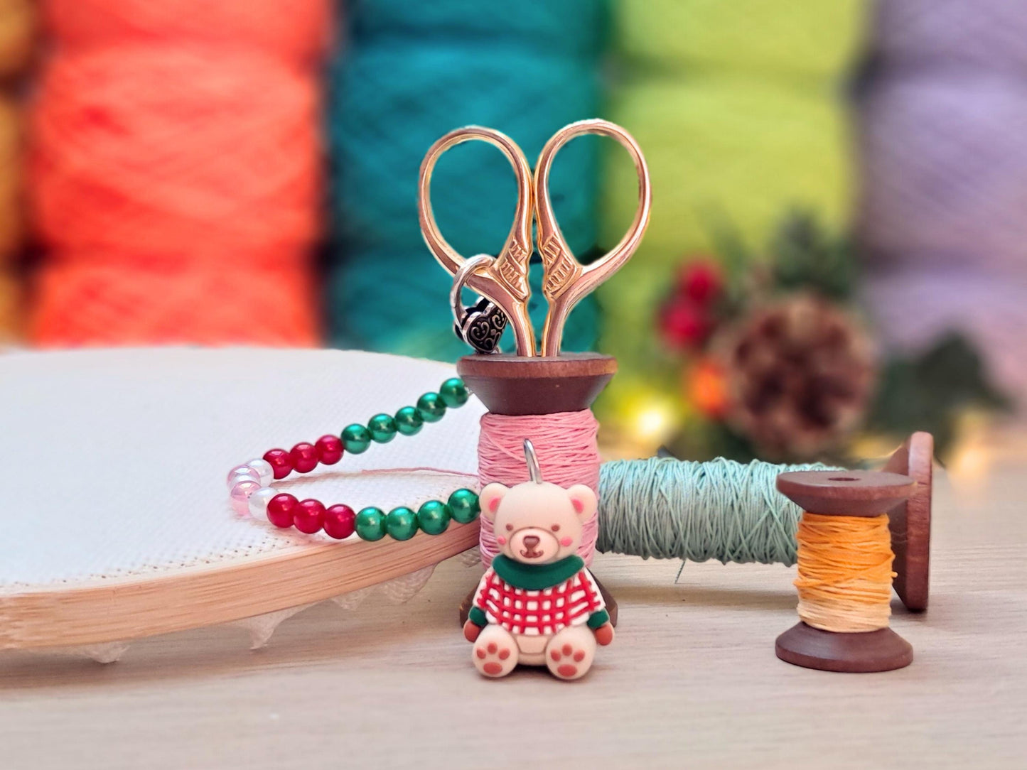 Christmas Jumper Teddy Scissor Fob and Protection Bead