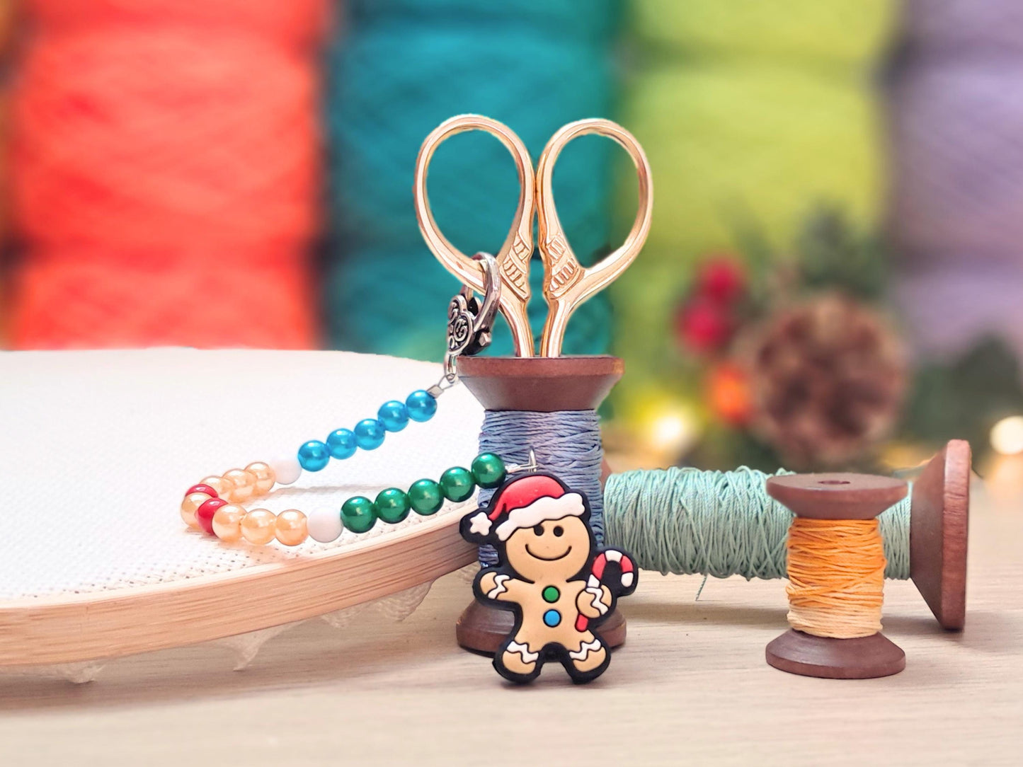 Christmas Gingerbread Man Scissor Fob with Protection Bead