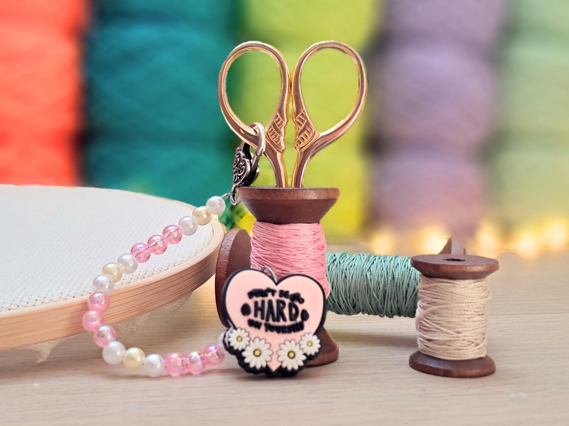 Don't Be So Hard On Yourself Scissor Fob with Protection Bead