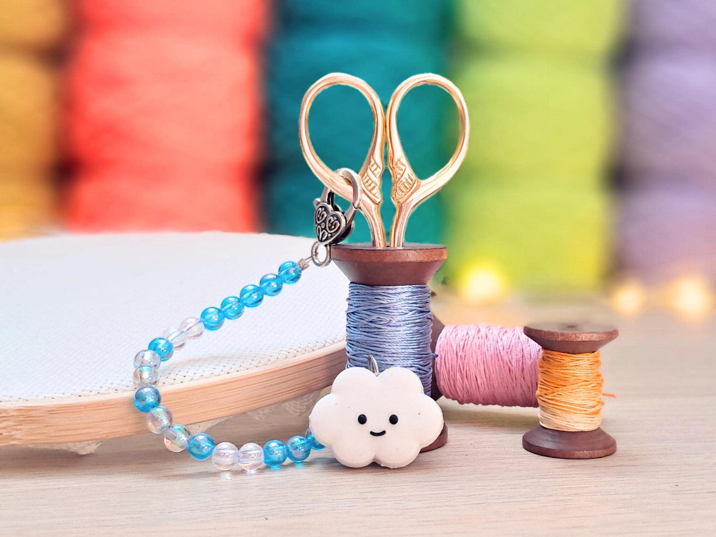 Smiling Cloud Scissor Fob with Protection Bead