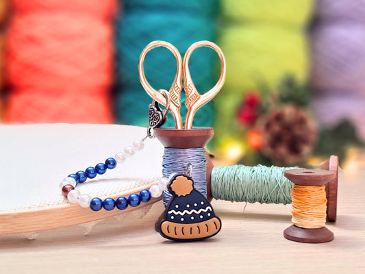 Bobble Hat Beaded Scissor Fob with Protection Bead