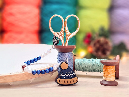 Bobble Hat Beaded Scissor Fob with Protection Bead