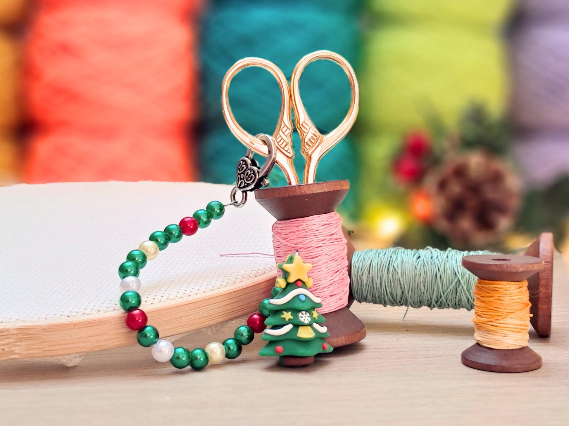 Christmas Tree Scissor Fob with Protection Bead