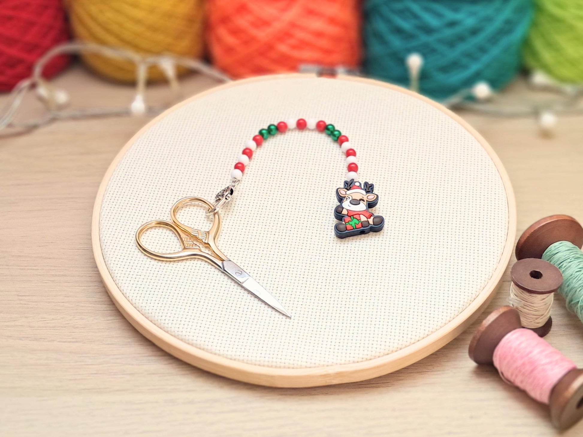 Christmas Reindeer Scissor Fob with Protection Bead