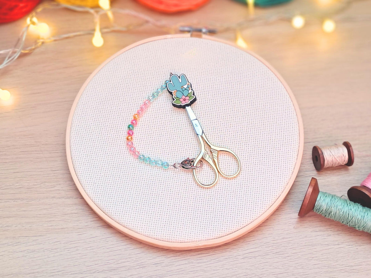 Flowering Cactus Scissor Fob with Protection Bead