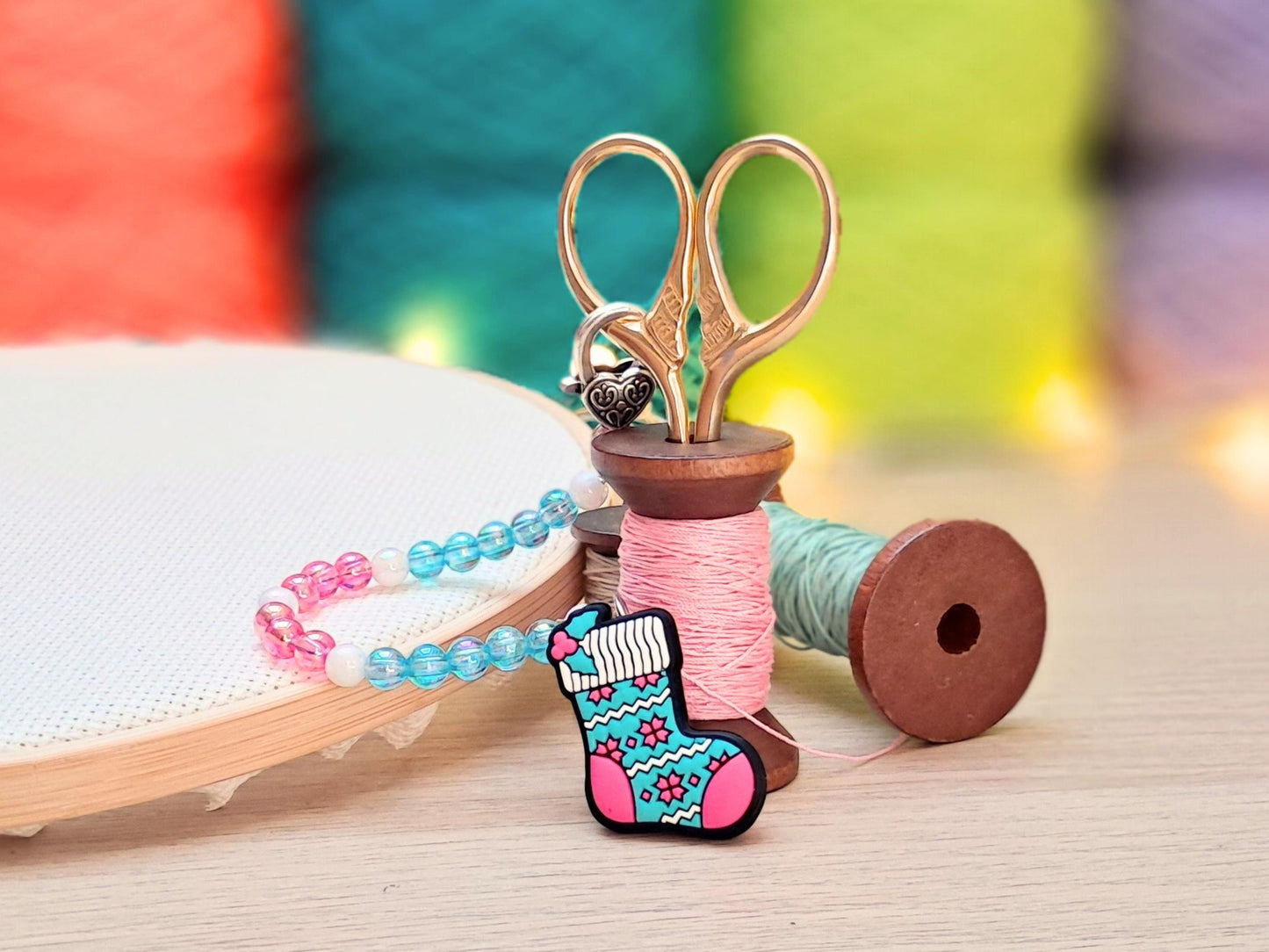 Christmas Stocking Scissor Fob with Protection Bead