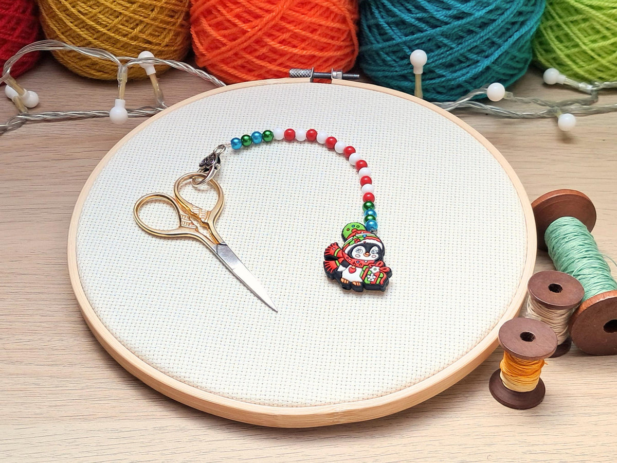 Christmas Penguin Scissor Fob with Protection Bead