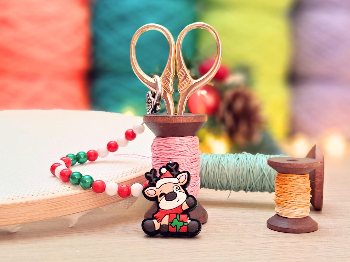 Christmas Reindeer Scissor Fob with Protection Bead