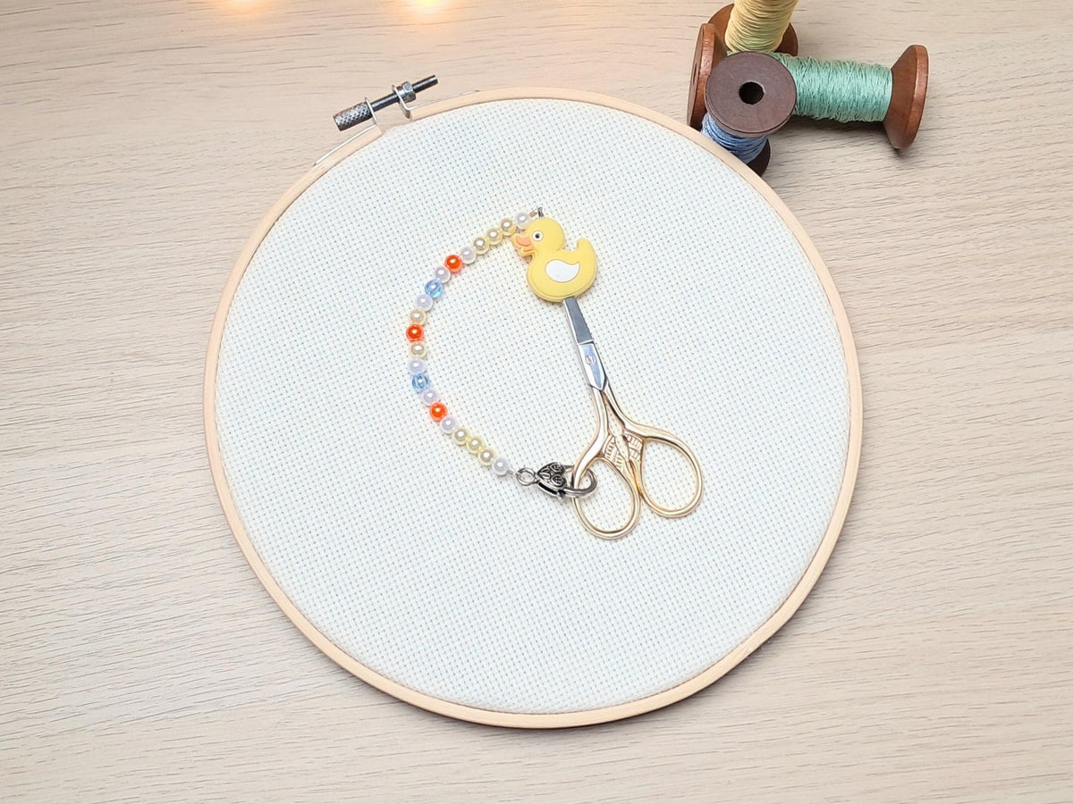Duck Scissor Fob and Protection Bead, Bird Safety Scissor Keeper, Embroidery Sewing Crochet Knitting Notion, Project Bag Tool Crafters