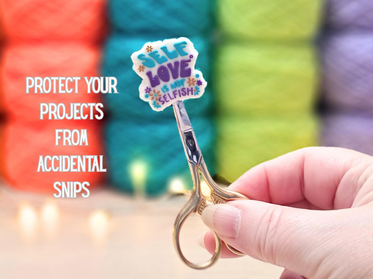 Self Love Silicone Bead Stitch Stopper, Mindful Scissor Tip Protector, Knitting Needle Crochet Project Saver, WIP Bag Tools Notions