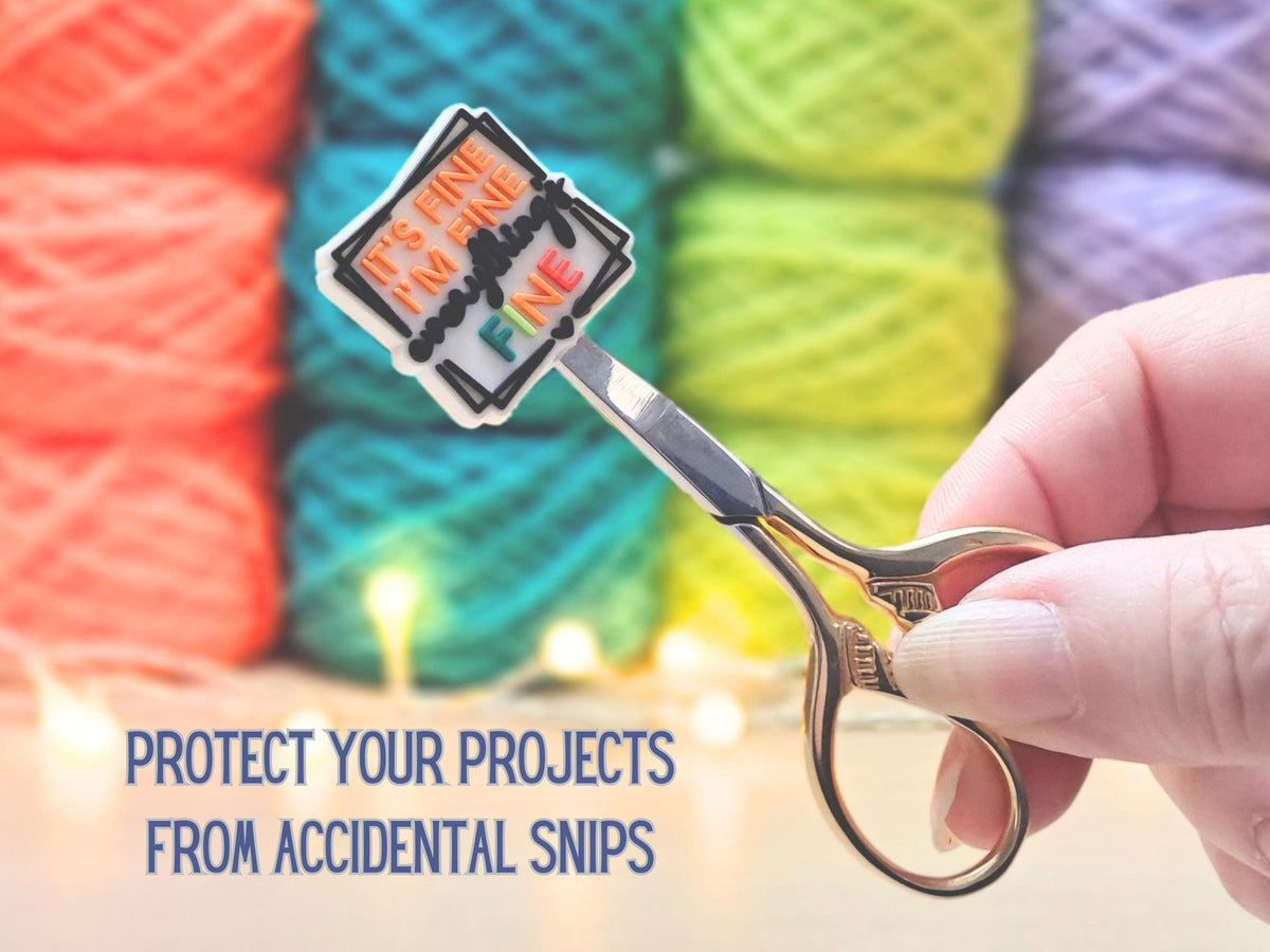 It's FINE Funny Quote Silicone Bead Stitch Stopper, Scissor Tip Protector, Knitting Needle Crochet Project Saver, WIP Bag Tool Notion Supply