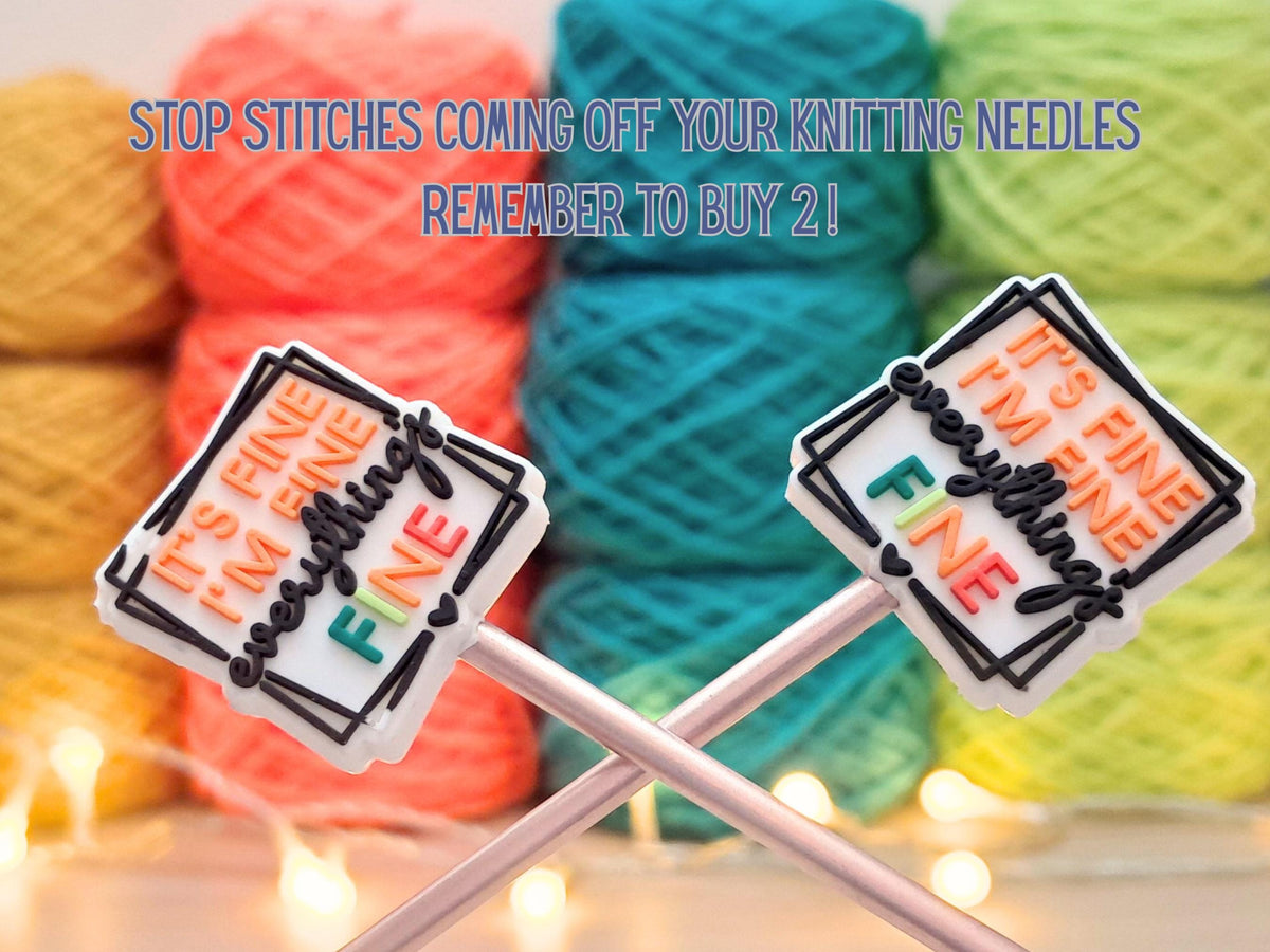It's FINE Funny Quote Silicone Bead Stitch Stopper, Scissor Tip Protector, Knitting Needle Crochet Project Saver, WIP Bag Tool Notion Supply