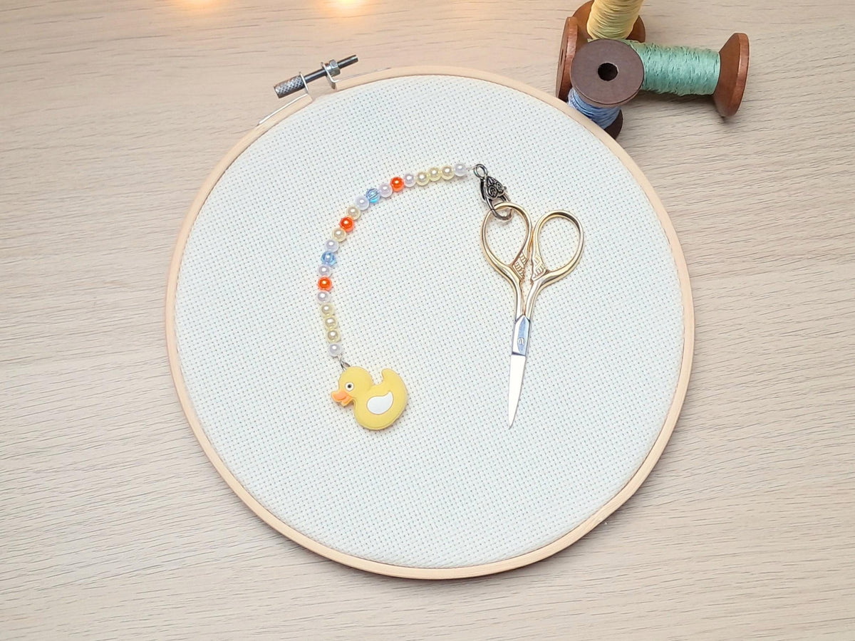 Duck Scissor Fob and Protection Bead, Bird Safety Scissor Keeper, Embroidery Sewing Crochet Knitting Notion, Project Bag Tool Crafters
