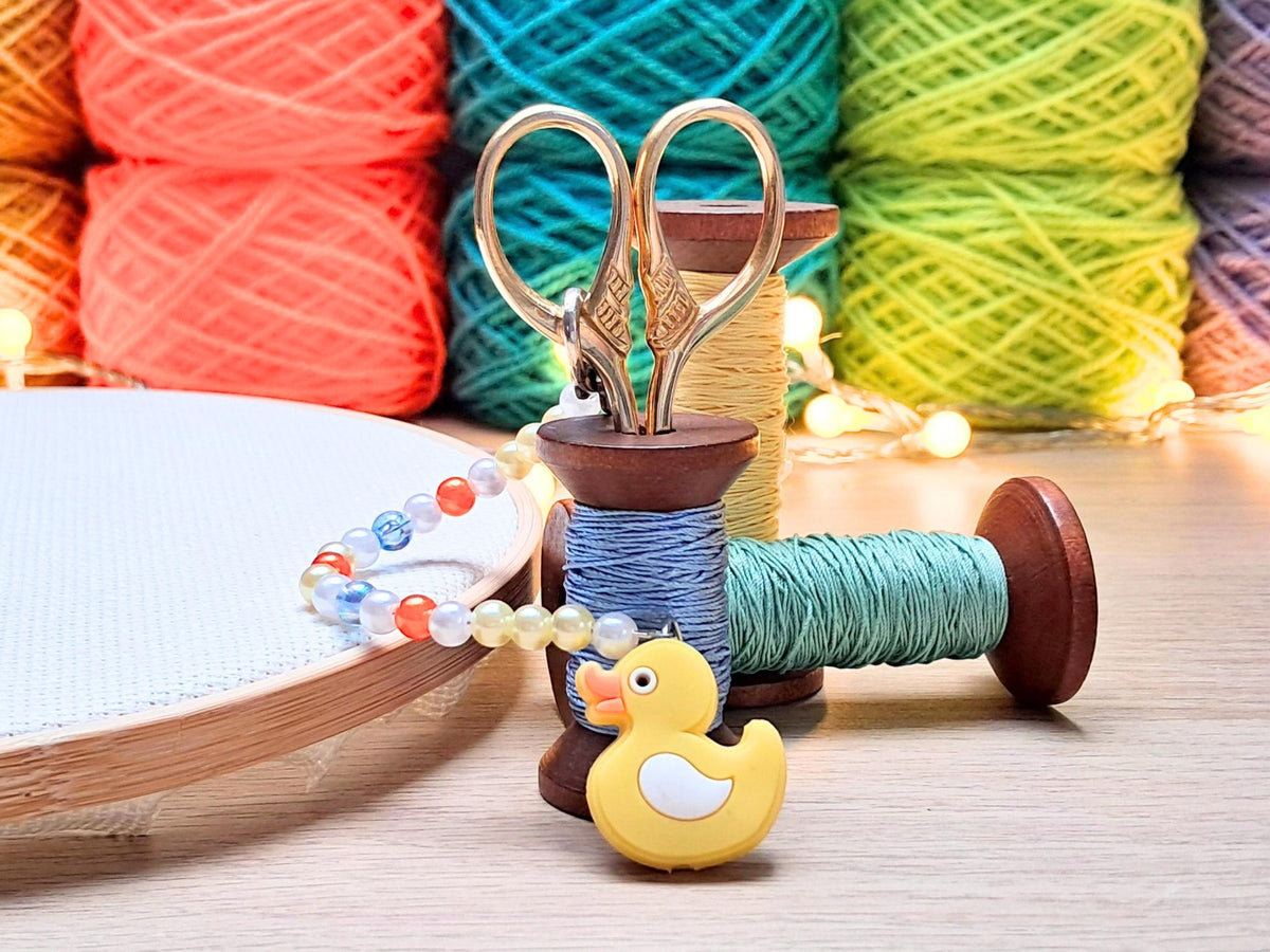 Duck Scissor Fob and Protection Bead, Bird Safety Scissor Keeper, Embroidery Sewing Crochet Knitting Notion, Project Bag Tool Crafters