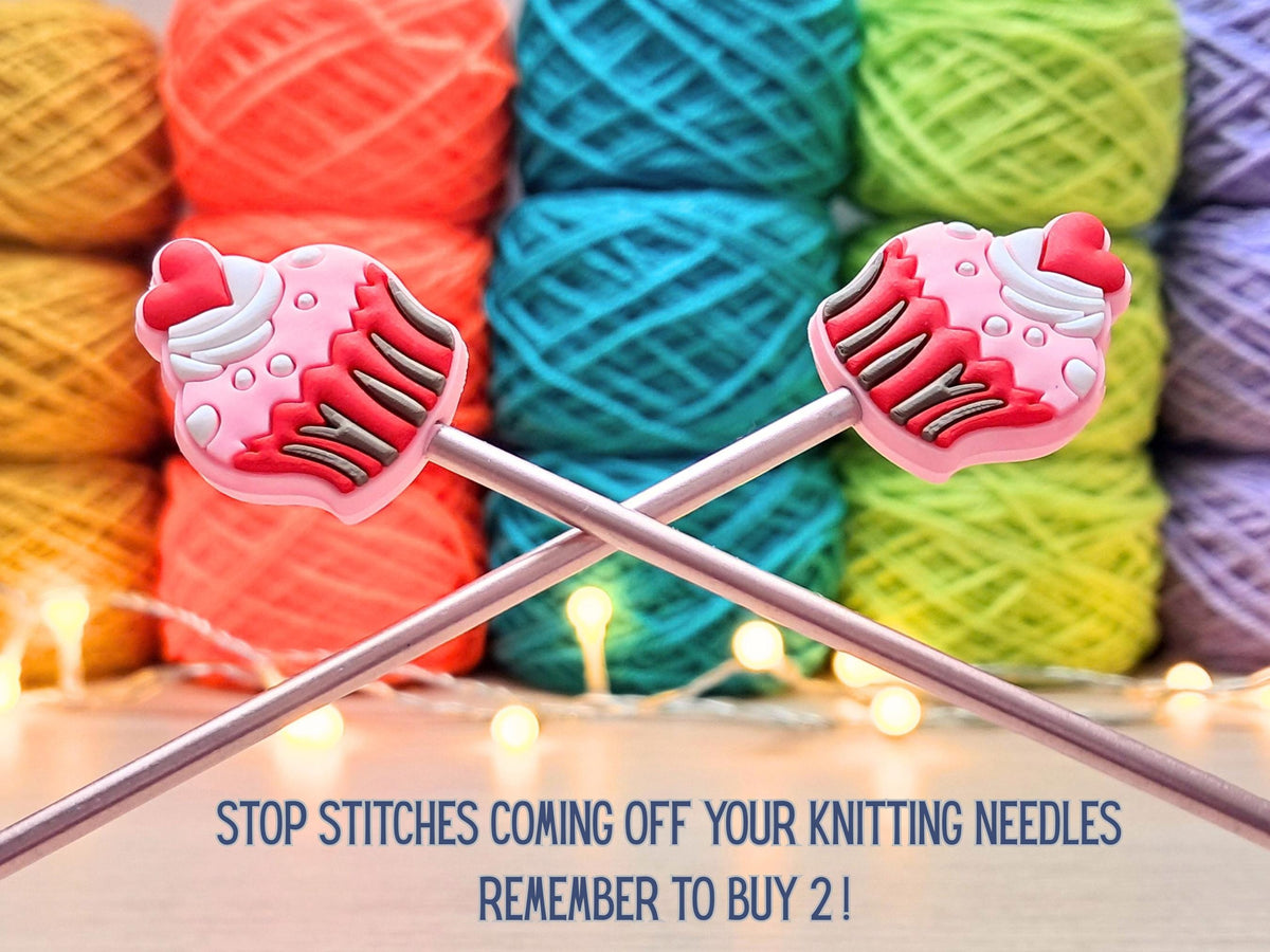 Strawberry Cupcake Stitch Stopper, Silicone Scissor Knitting Needle Crochet Hook Protector, Project Saver, WIP Bag Tool Notion Supply