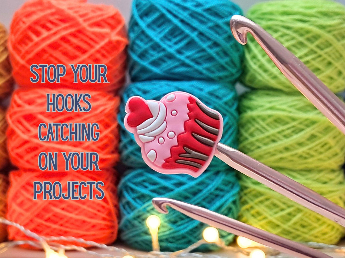 Strawberry Cupcake Stitch Stopper, Silicone Scissor Knitting Needle Crochet Hook Protector, Project Saver, WIP Bag Tool Notion Supply