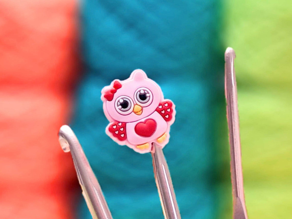 Owl Stitch Stopper, Pink Silicone Bead Scissor Tip Protector, Knitting Needle, Crochet Project Saver, WIP Bag Tool Notion, Sewing